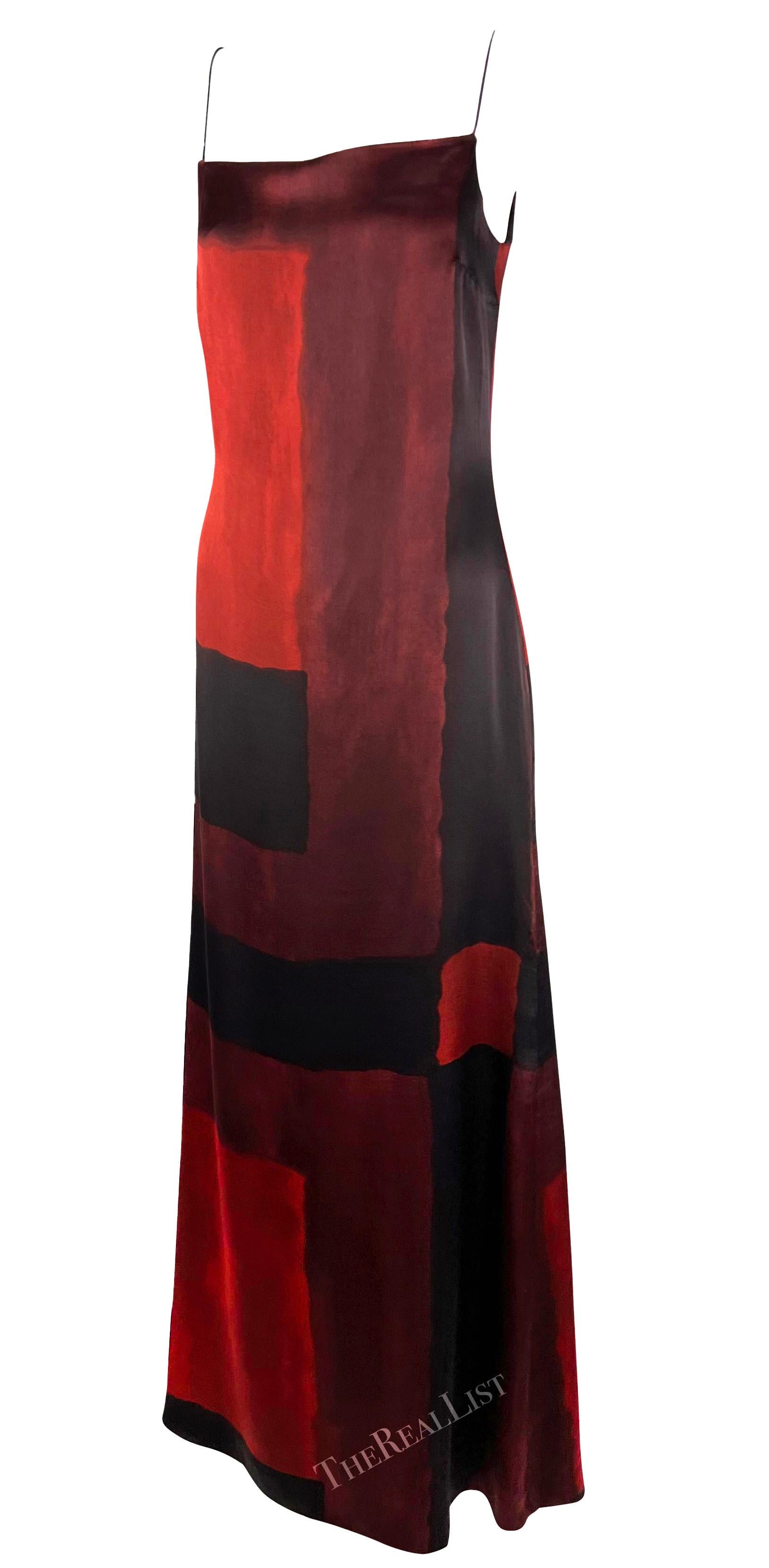 A/I 1998 Guy Laroche by Albert Elbaz Abito in seta rossa con stampa d'arte astratta In condizioni ottime in vendita a West Hollywood, CA