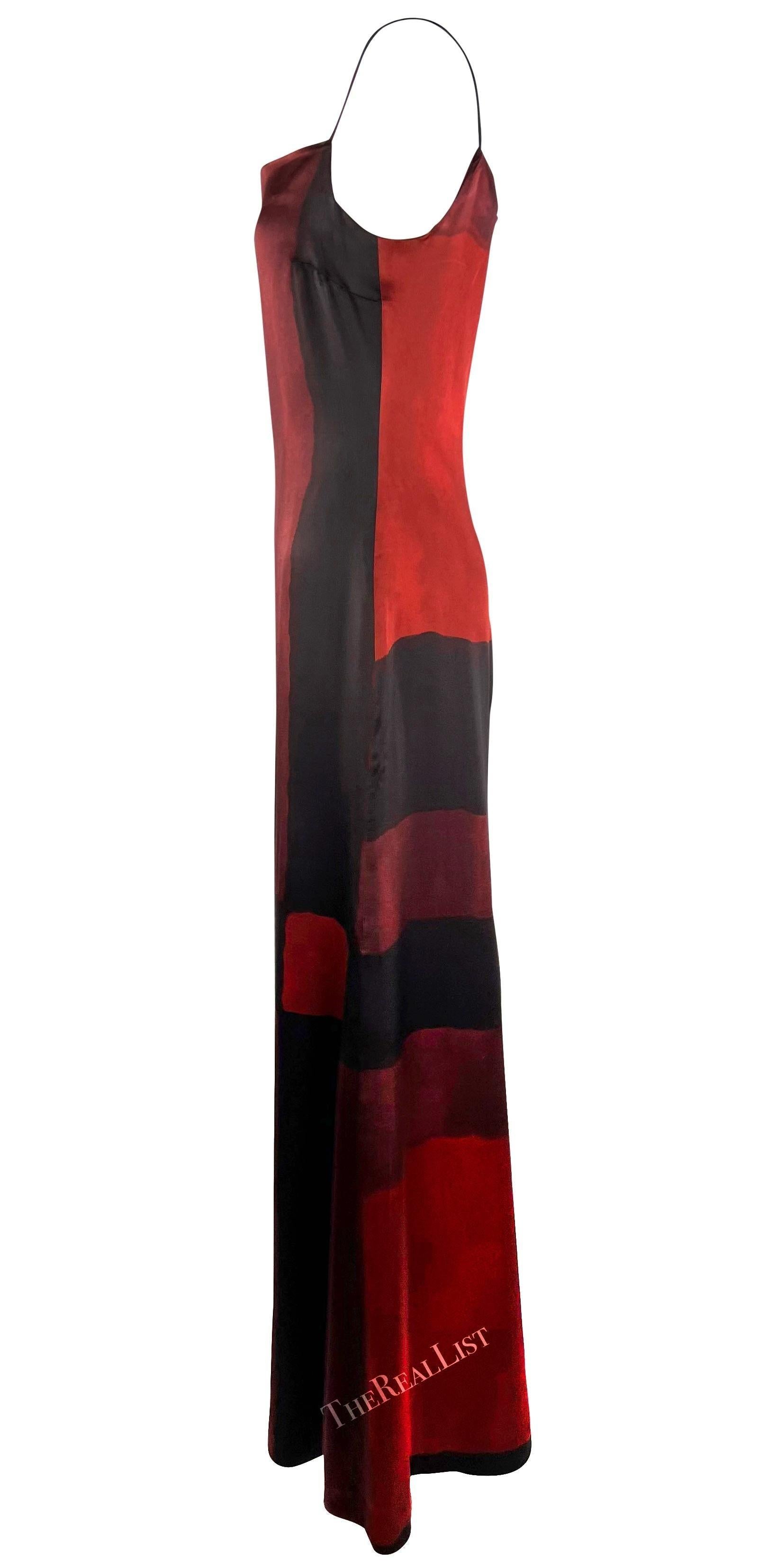 Donna A/I 1998 Guy Laroche by Albert Elbaz Abito in seta rossa con stampa d'arte astratta in vendita