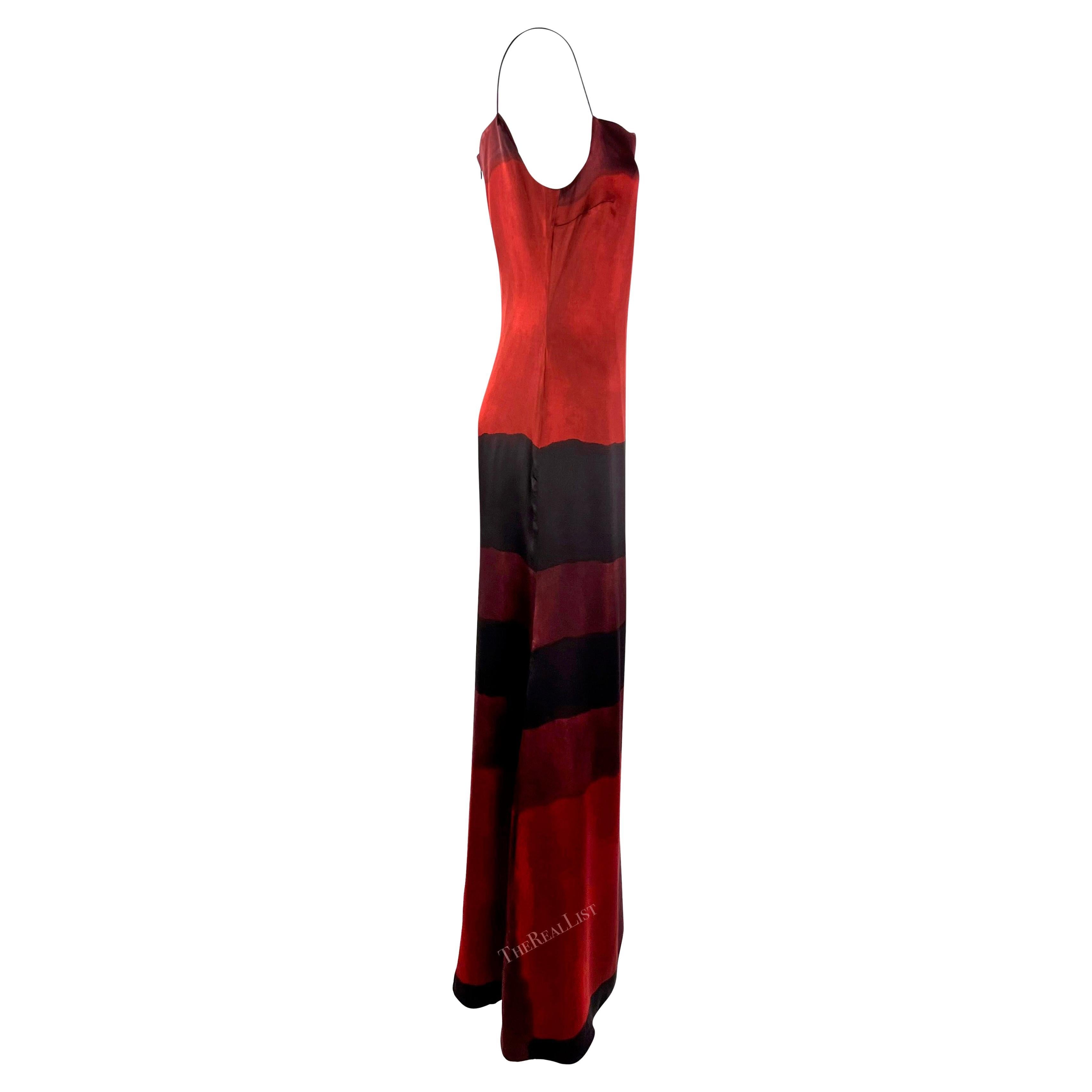 Guy Laroche par Albert Elbaz - Robe en soie rouge à imprimé artistique abstrait, A/H 1998  en vente 3