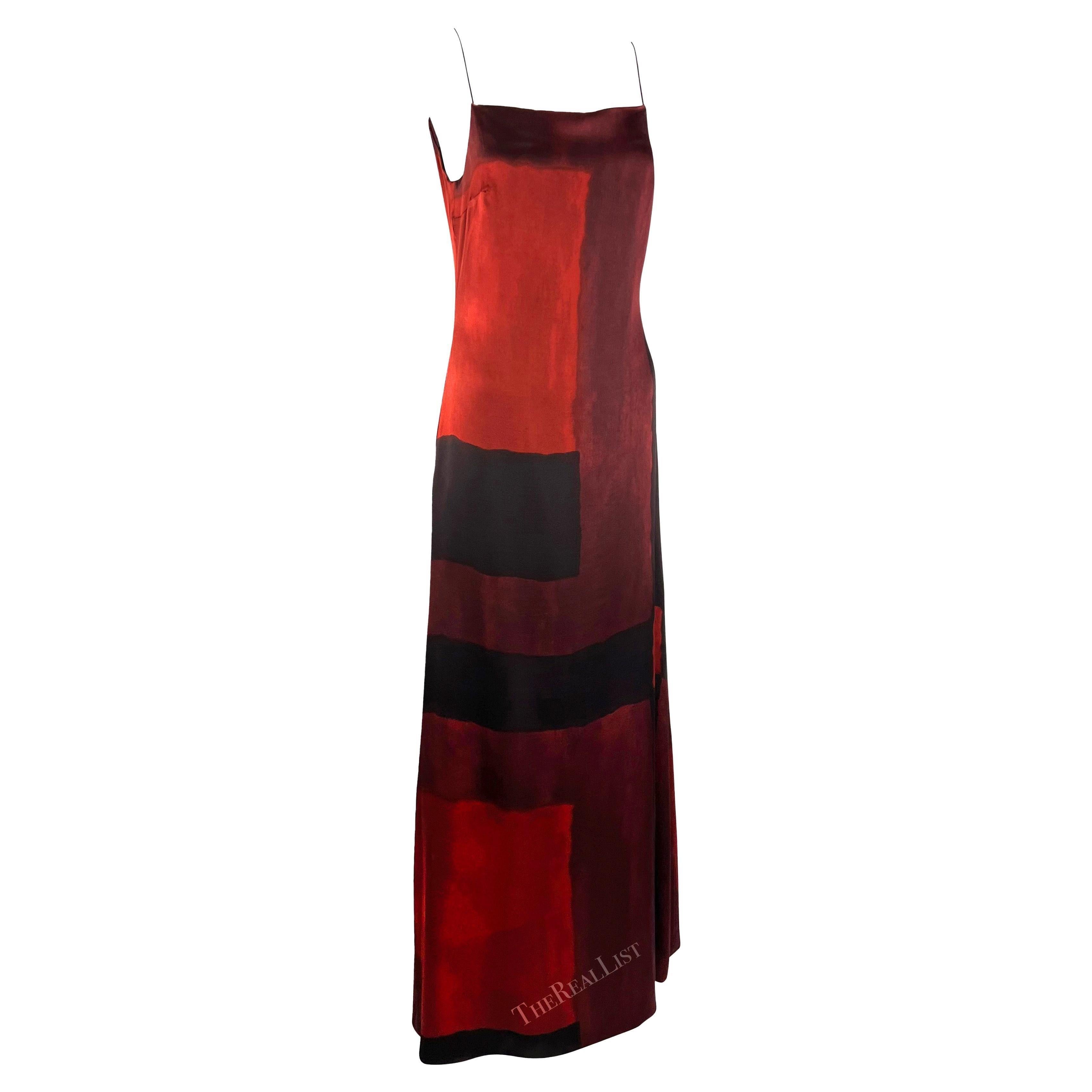 A/I 1998 Guy Laroche by Albert Elbaz Abito in seta rossa con stampa d'arte astratta in vendita 3