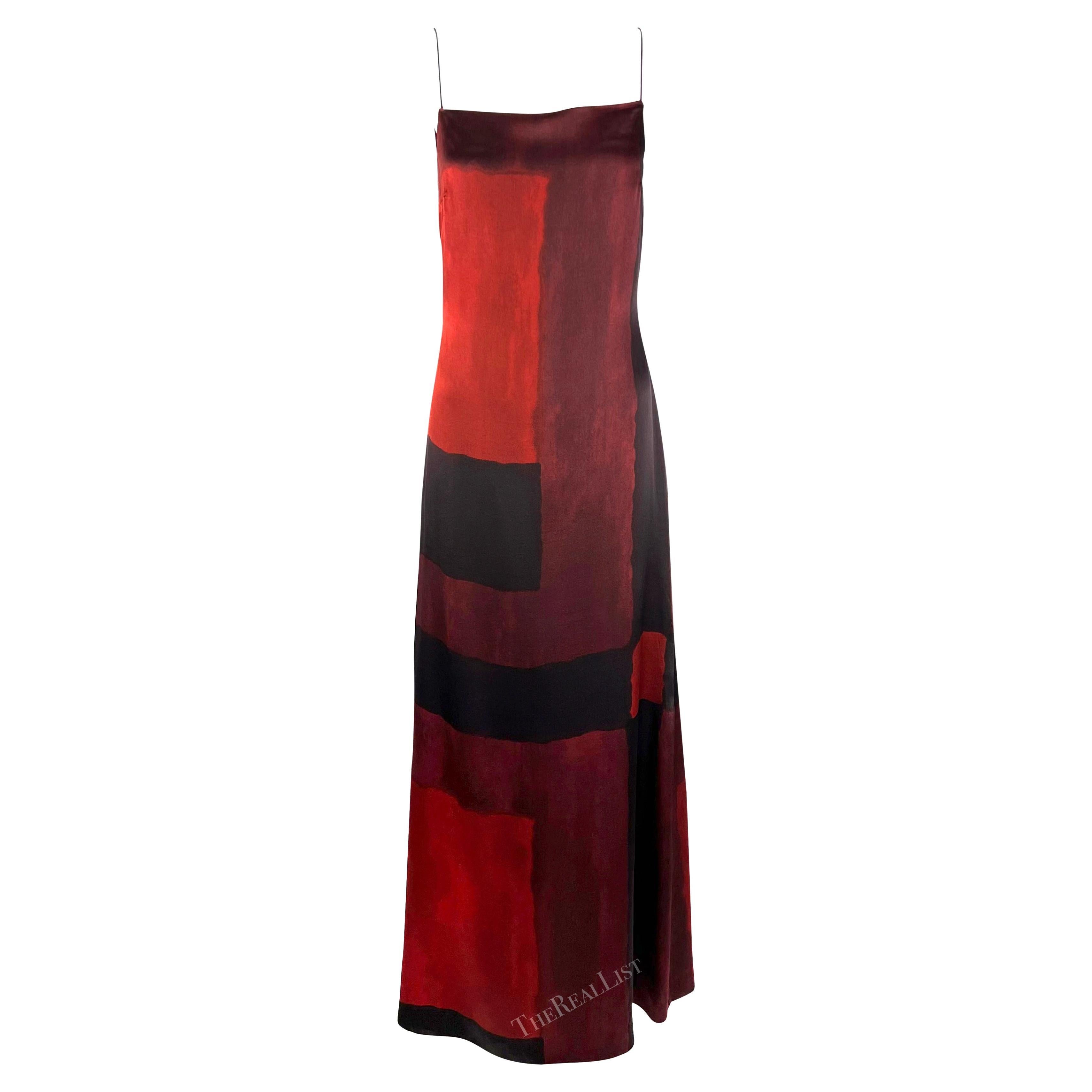 F/W 1998 Guy Laroche by Albert Elbaz Red Silk Abstract Art Print Gown  For Sale