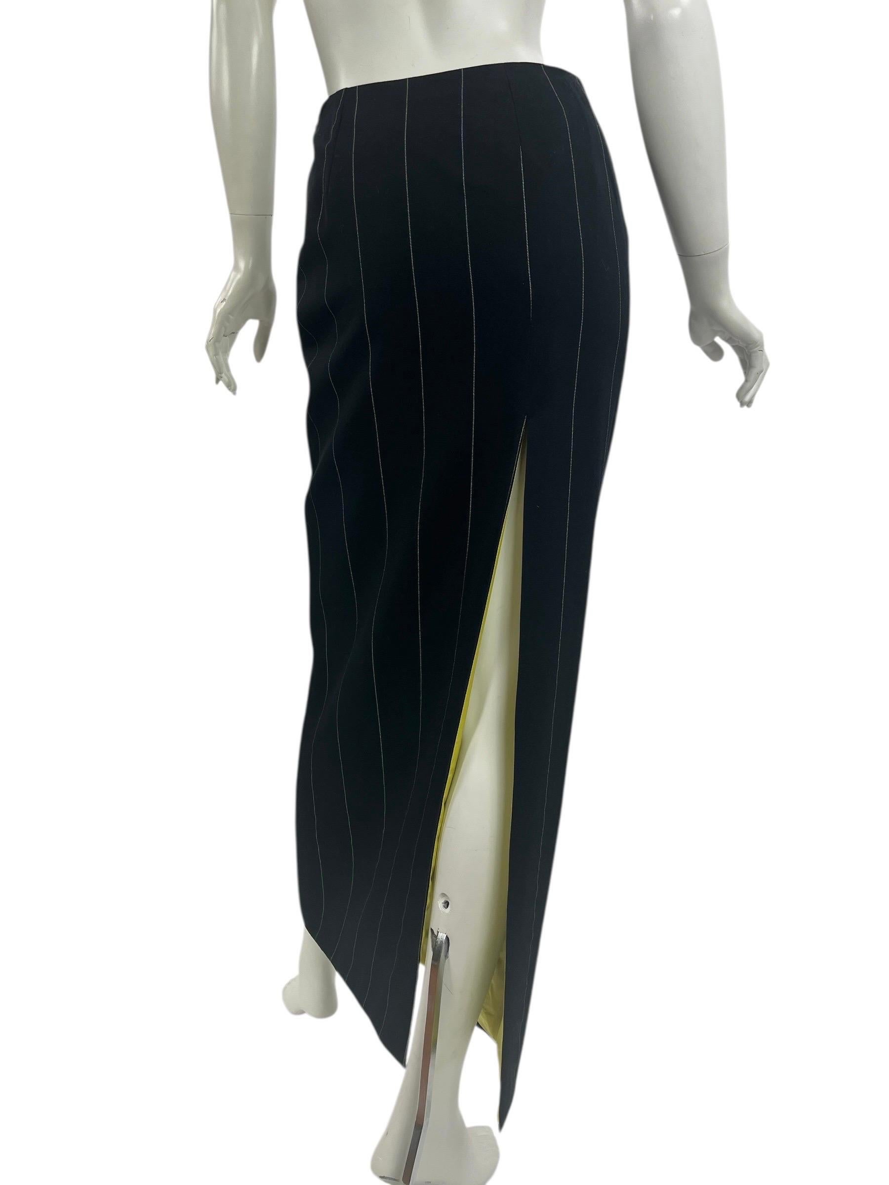 F/W 1998 Iconic Vintage Gianni Versace Couture Falda larga a rayas con abertura alta Negro en venta