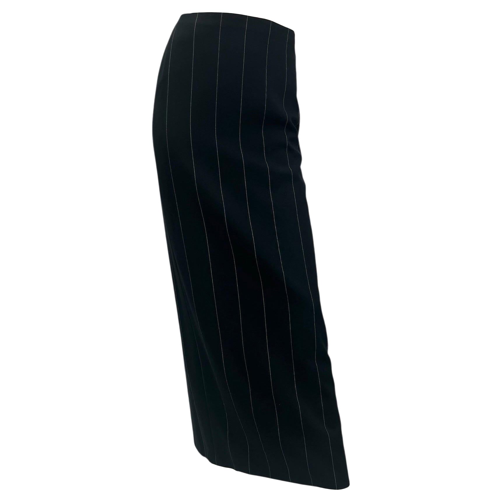 F/W 1998 Iconic Vintage Gianni Versace Couture Pinstripe Long Skirt w/ High Slit