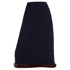F/W 1998 Isaac Mizrahi Black Wool Runway Vintage Skirt With Fur Trim