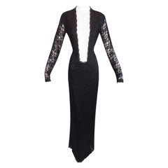 F/W 1998 "Joan" Alexander McQueen Catholic Nude Mesh Black Lace Long Gown Dress