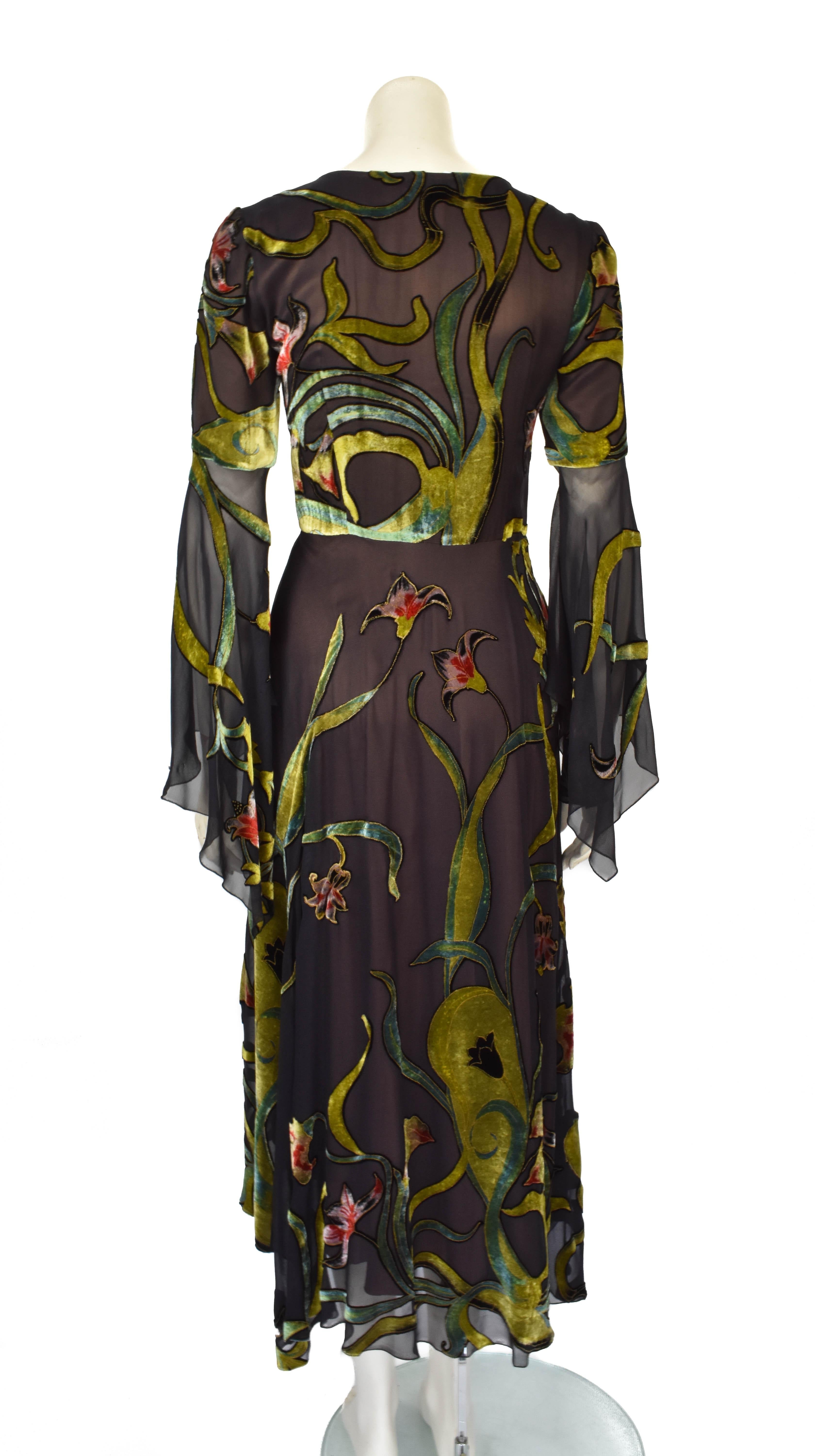 FINAL SALE F/W 1998 Lapidus Haute Couture Chiffon and Velvet Applique Wrap Gown In Good Condition In Amsterdam, NL
