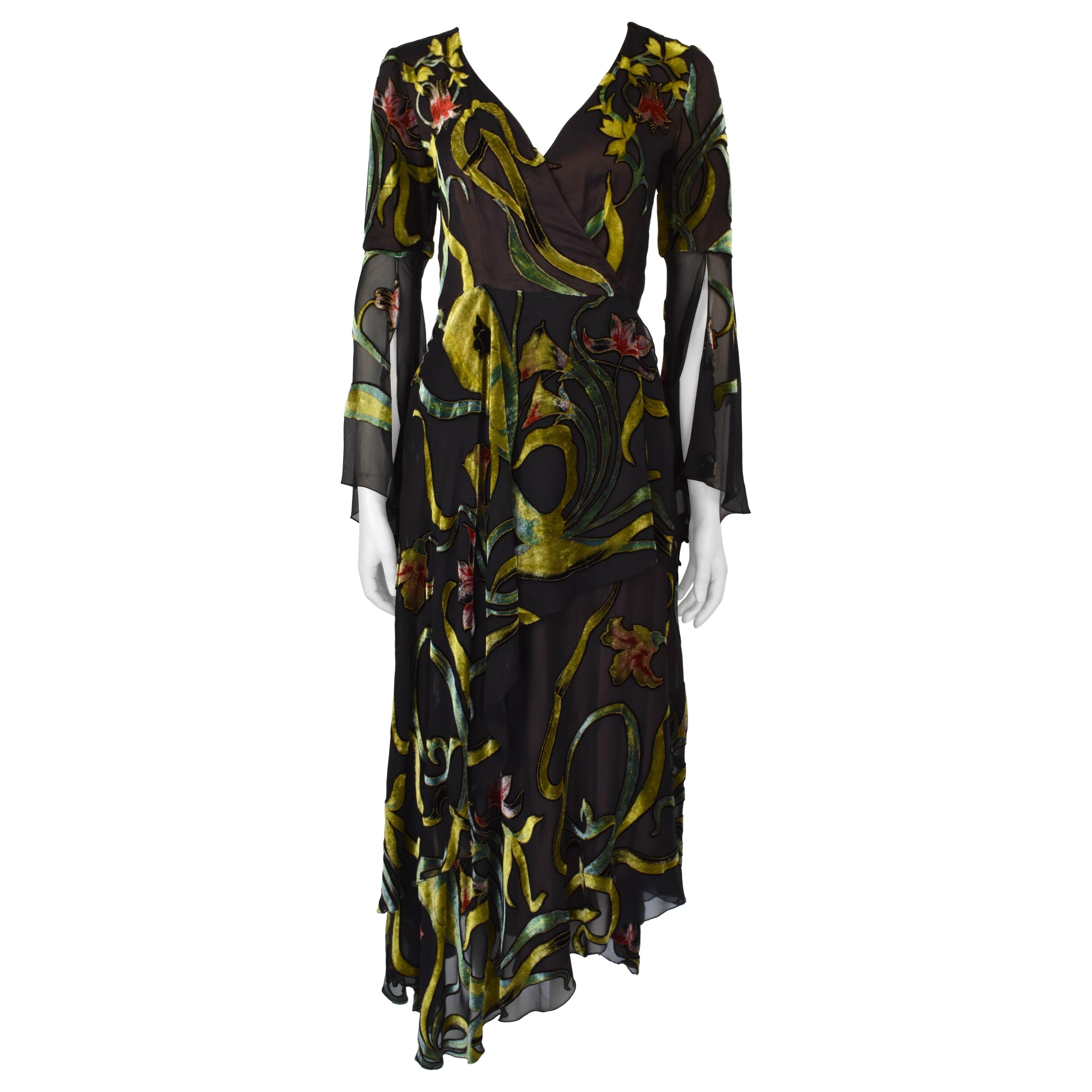 FINAL SALE F/W 1998 Lapidus Haute Couture Chiffon and Velvet Applique Wrap Gown
