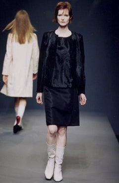 F/W 1998 Prada Runway Black Astrakhan Fur Panel Wool Sleeveless Top