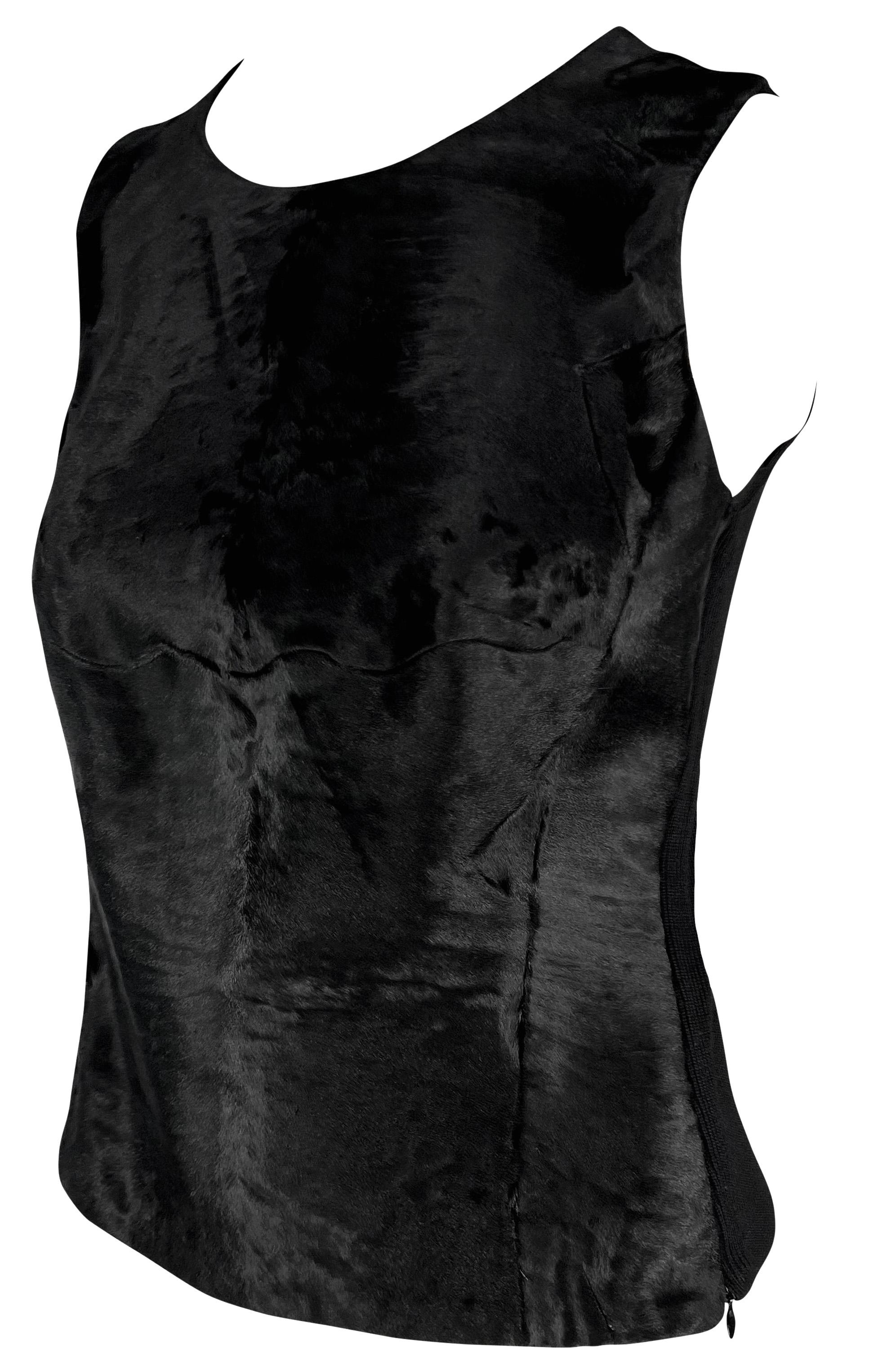 Women's F/W 1998 Prada Runway Black Astrakhan Fur Panel Wool Sleeveless Top