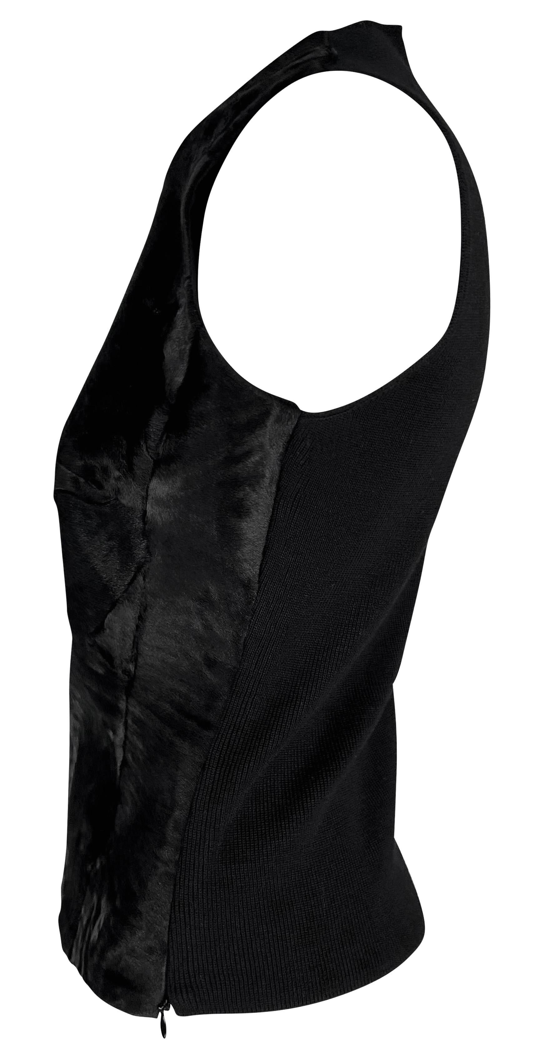 F/W 1998 Prada Runway Black Astrakhan Fur Panel Wool Sleeveless Top 1