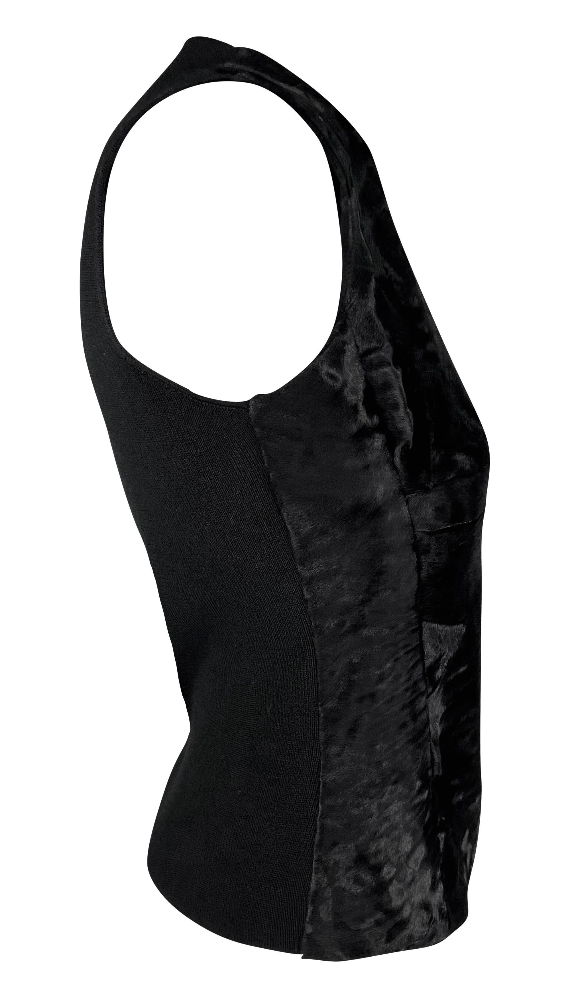 F/W 1998 Prada Runway Black Astrakhan Fur Panel Wool Sleeveless Top 3