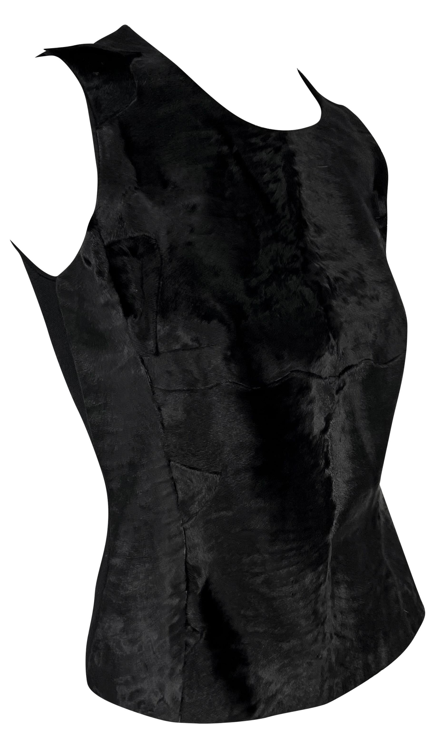 F/W 1998 Prada Runway Black Astrakhan Fur Panel Wool Sleeveless Top 4