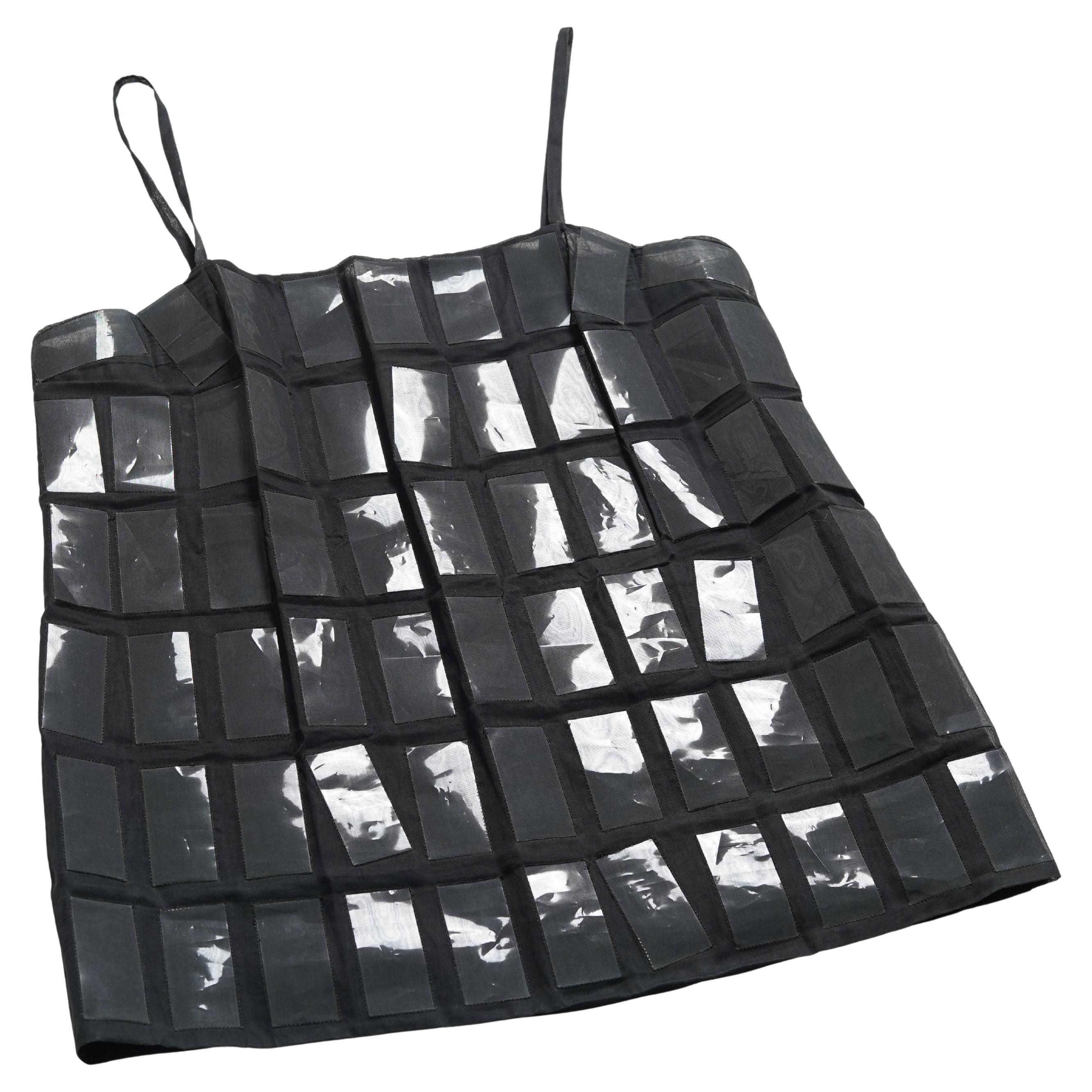 Women's F/W 1998 Prada Runway Sheer Black Silk and Plastic Tile Camisole Top For Sale
