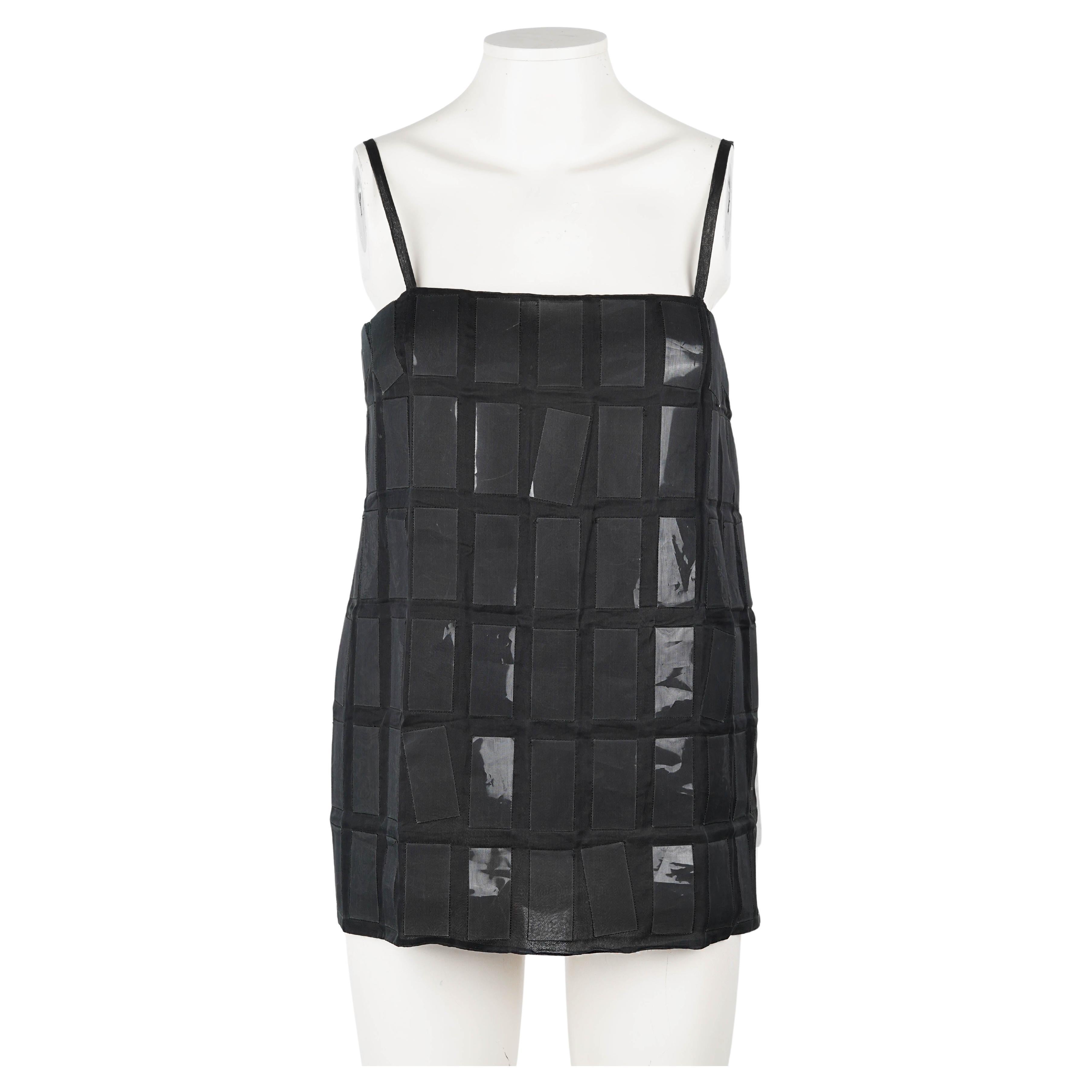 F/W 1998 Prada Runway Sheer Black Silk and Plastic Tile Camisole Top For Sale