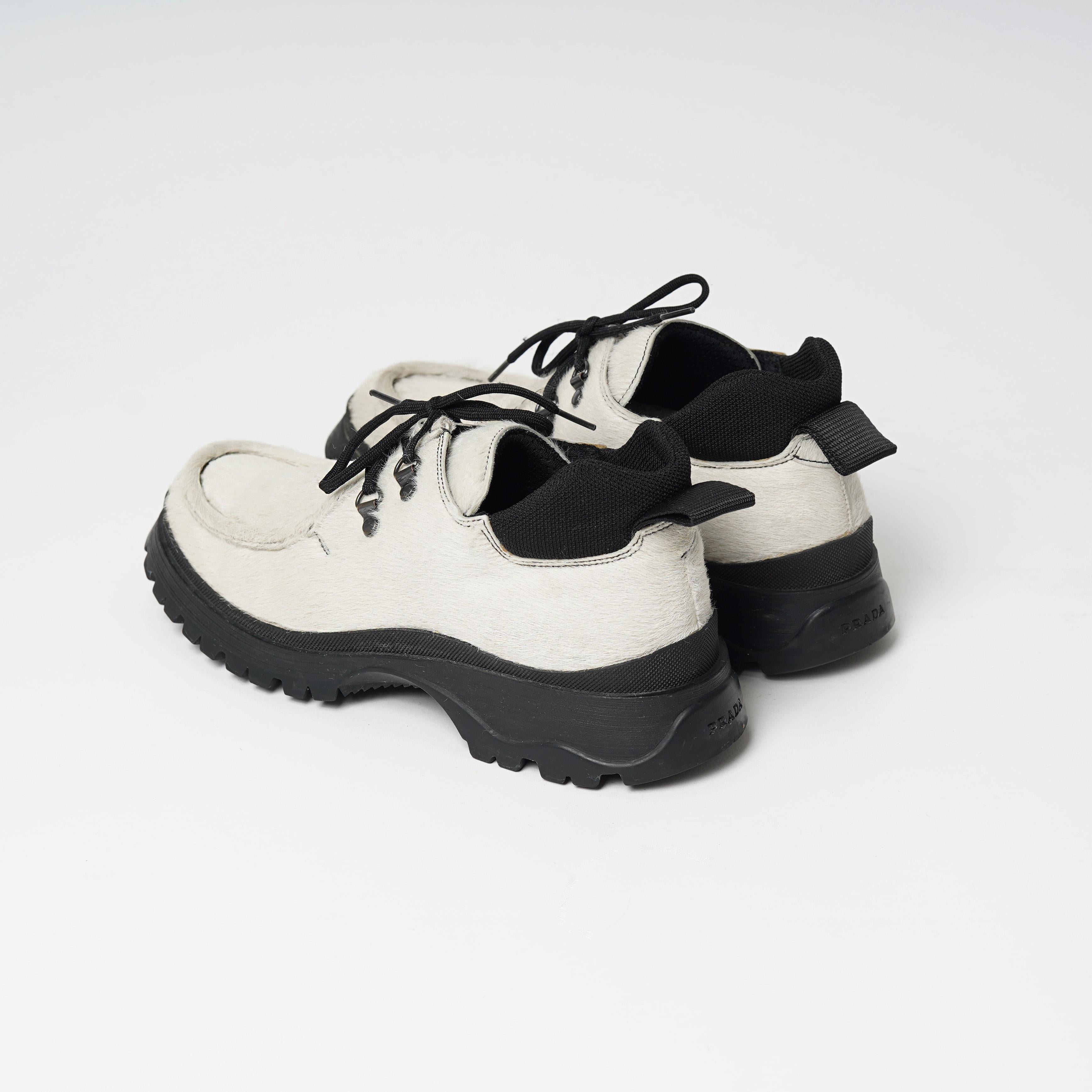 Women's F/W 1998 Prada Sport White Pony Hair Chunky Rubber Sole Shoes For Sale