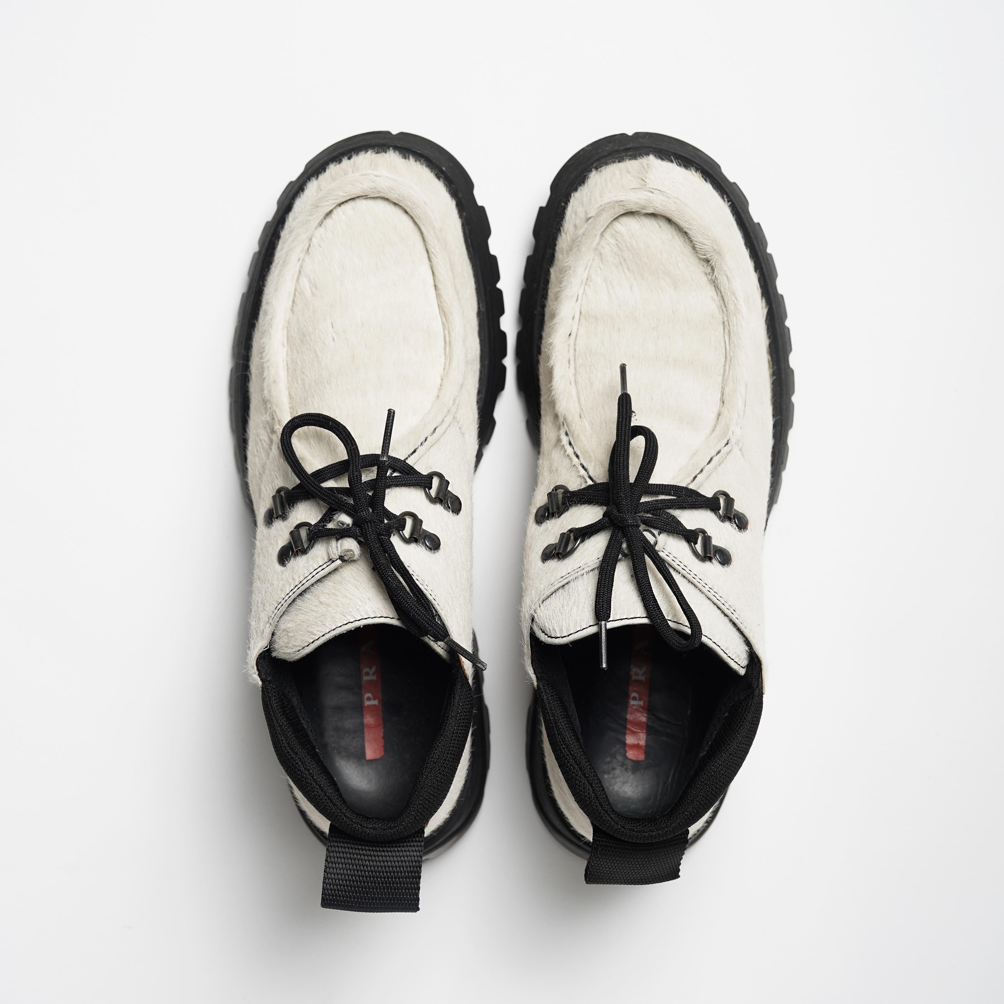 F/W 1998 Prada Sport White Pony Hair Chunky Rubber Sole Shoes For Sale 2