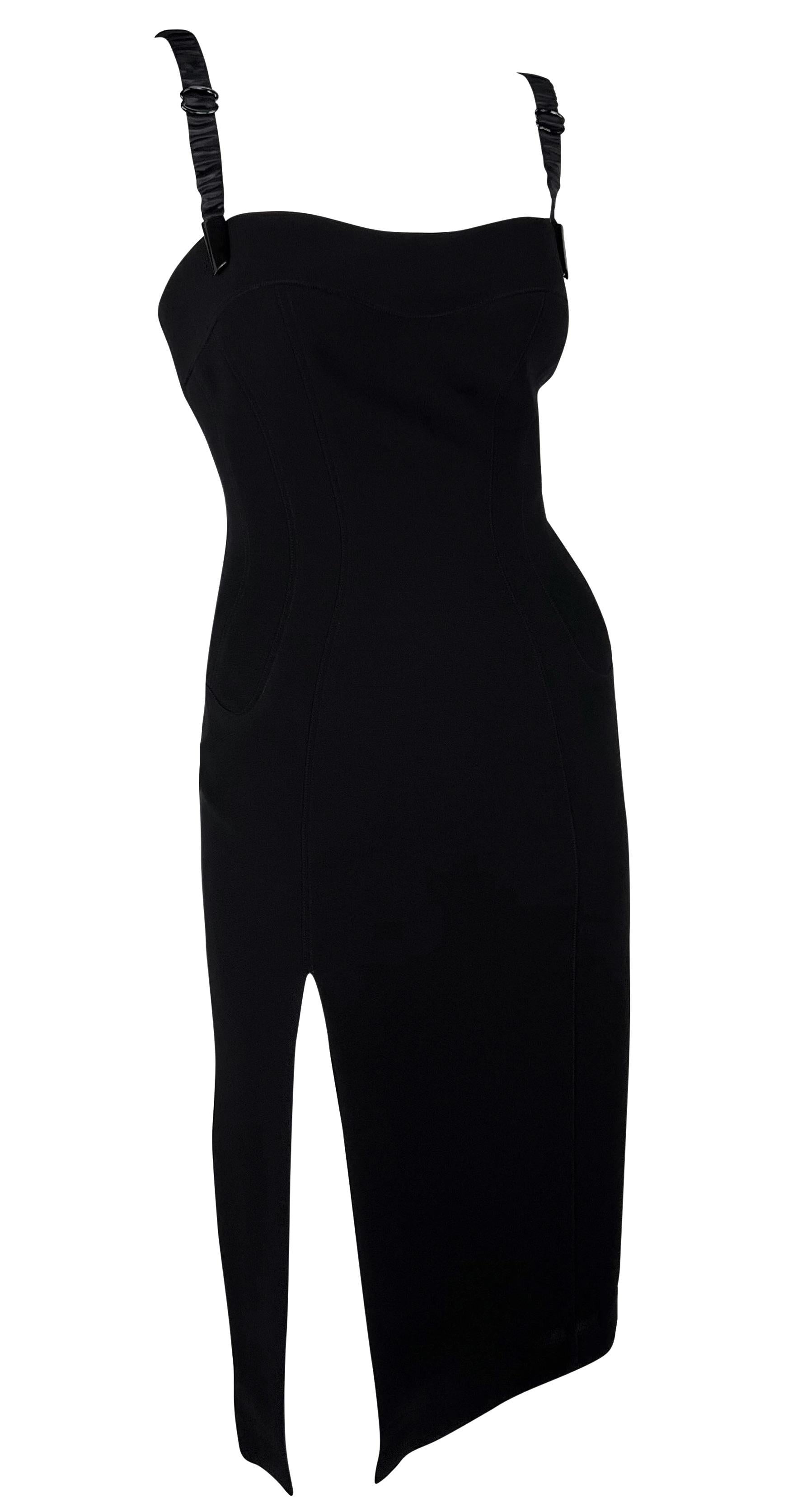 Women's F/W 1998 Thierry Mugler 'Lingerie Revisited' Satin Garter Strap Black Dress For Sale