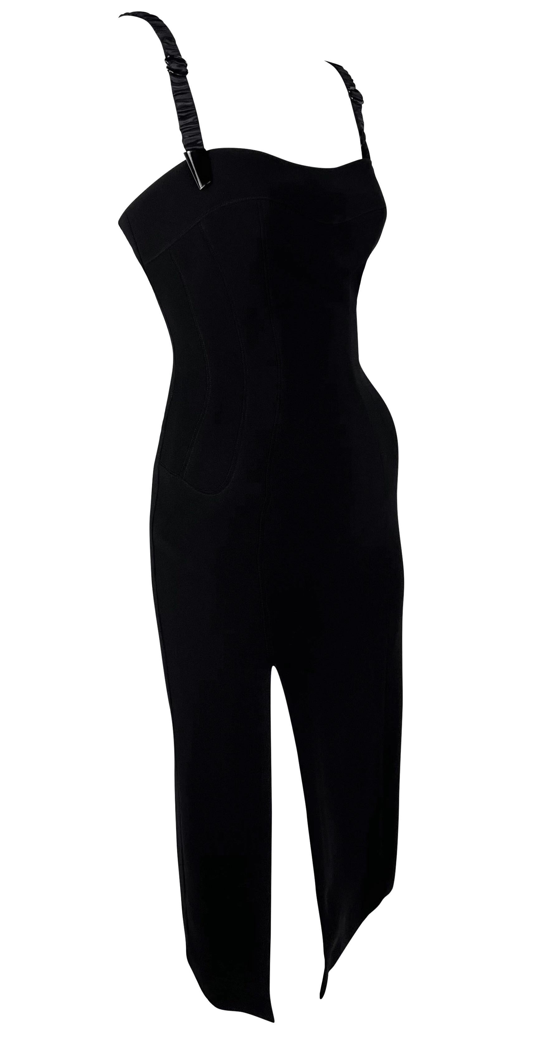 F/W 1998 Thierry Mugler 'Lingerie Revisited' Satin Garter Strap Black Dress For Sale 1
