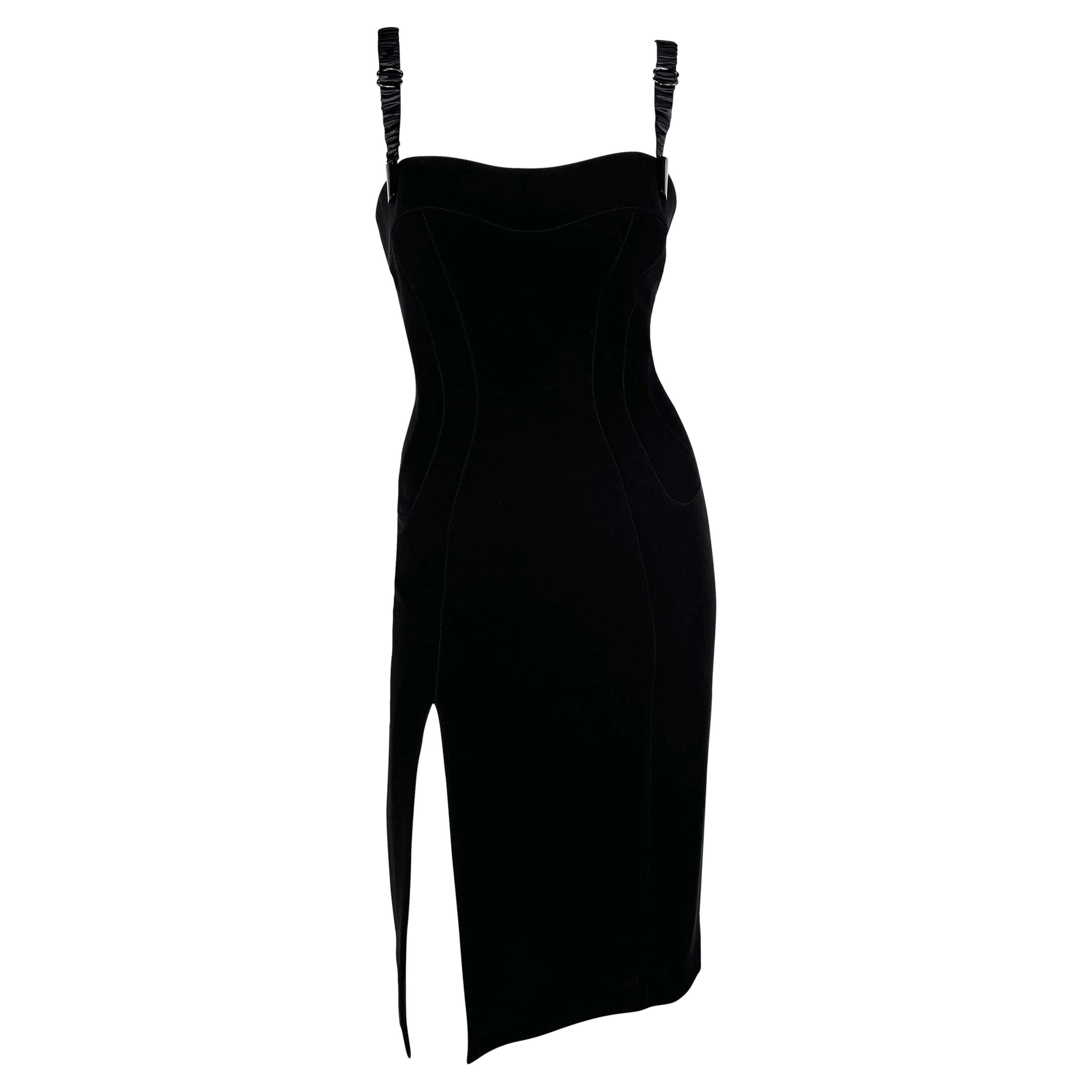 F/W 1998 Thierry Mugler 'Lingerie Revisited' Satin Garter Strap Black Dress For Sale