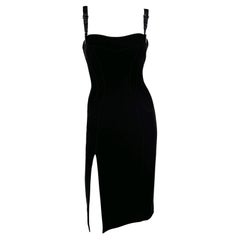 Used F/W 1998 Thierry Mugler 'Lingerie Revisited' Satin Garter Strap Black Dress