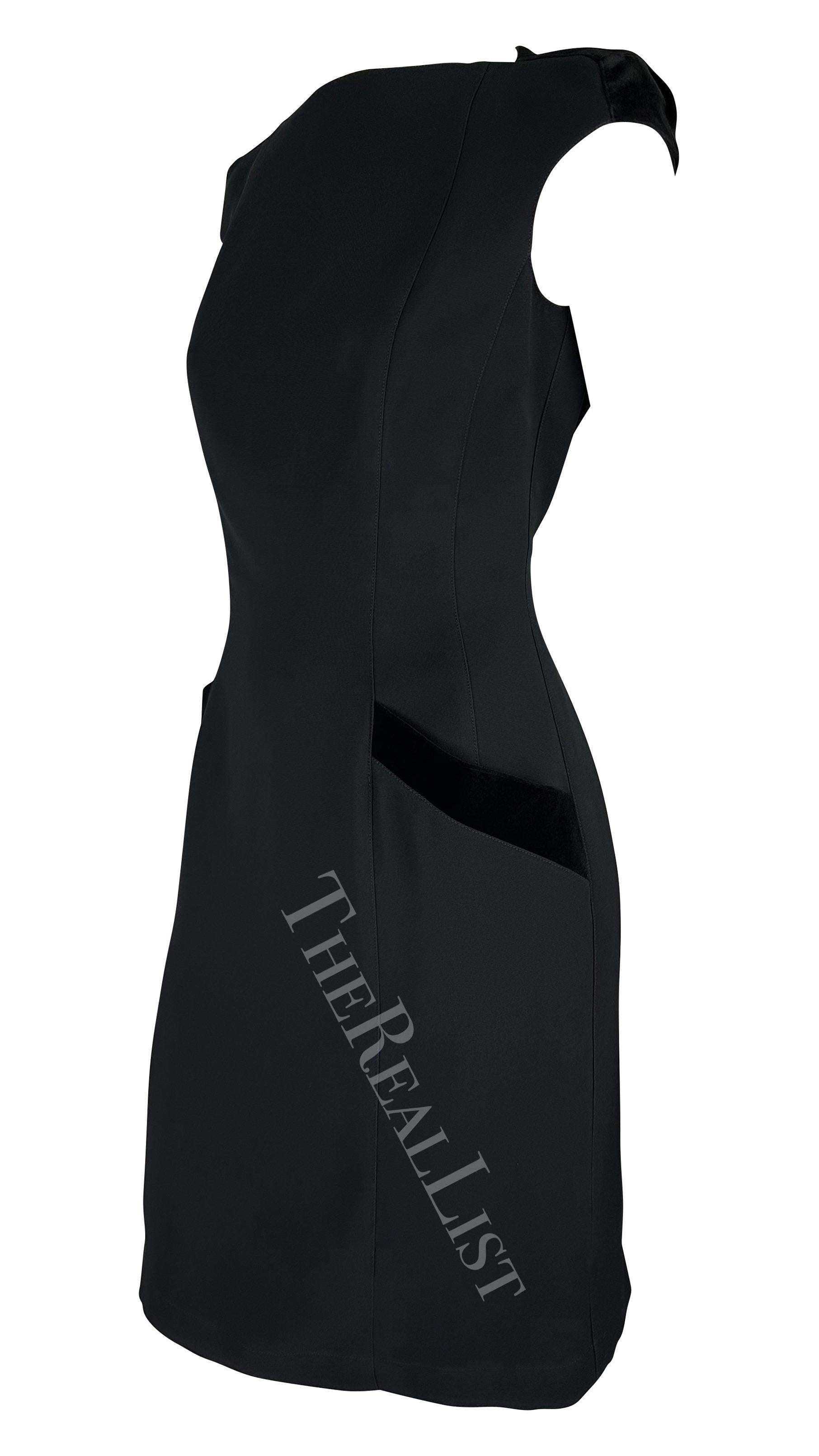 Women's F/W 1998 Thierry Mugler Runway Black Velvet Bateau Neckline Mini Dress  For Sale
