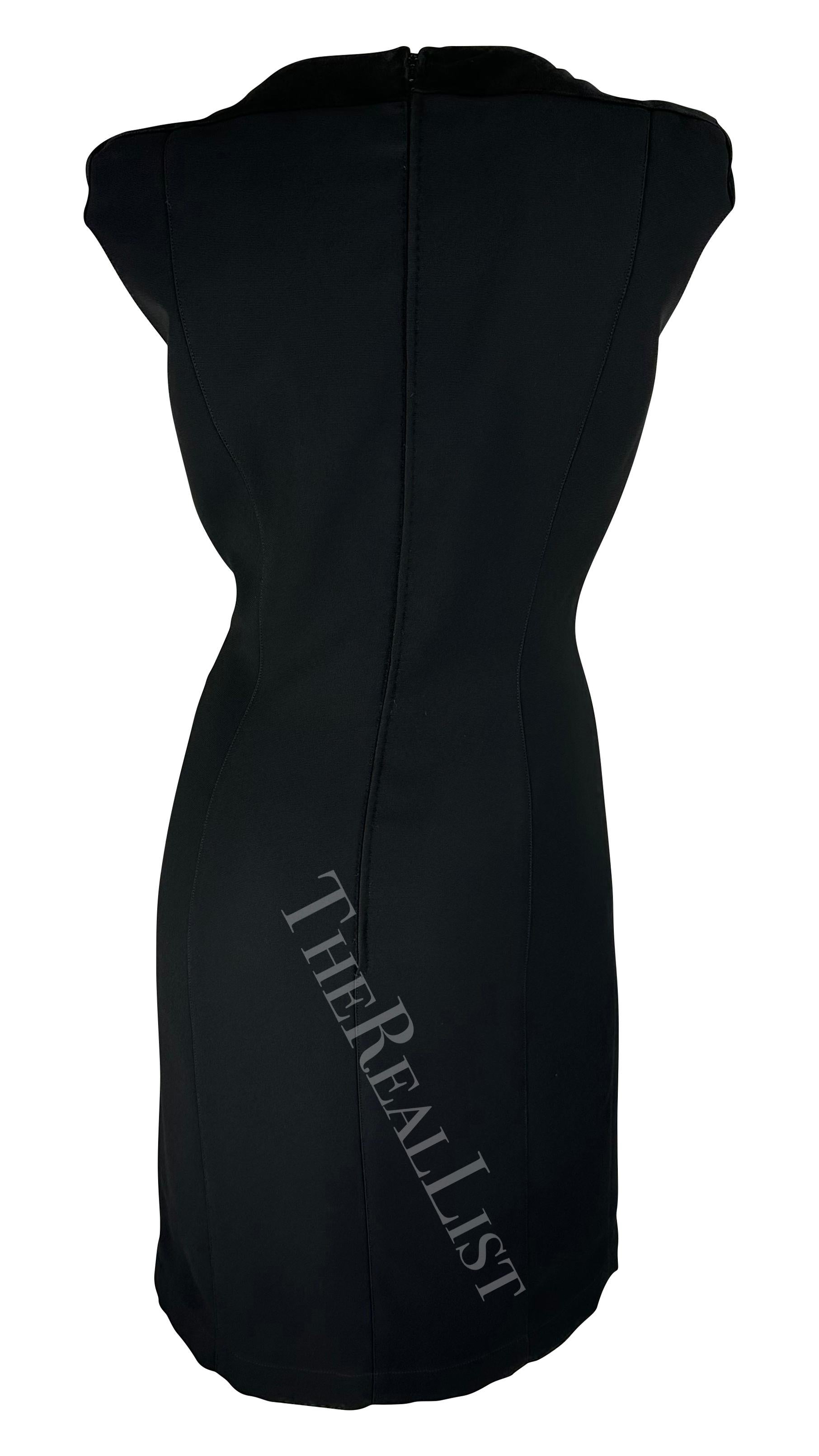 F/W 1998 Thierry Mugler Runway Black Velvet Bateau Neckline Mini Dress For Sale 2