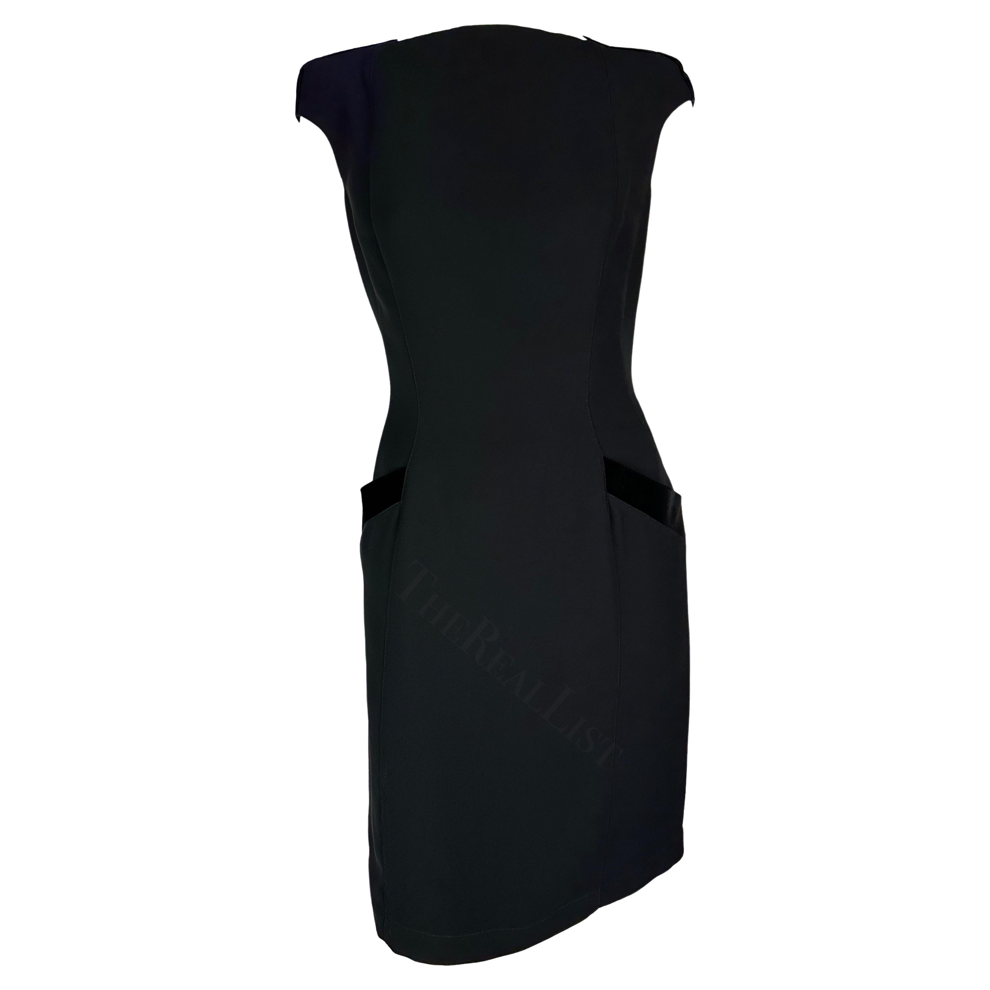 F/W 1998 Thierry Mugler Runway Black Velvet Bateau Neckline Mini Dress  For Sale