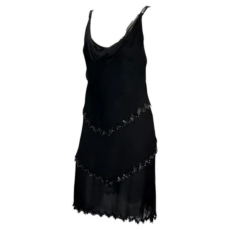 F/W 1998 Valentino Garavani Runway Black Chiffon Beaded Shift Dress