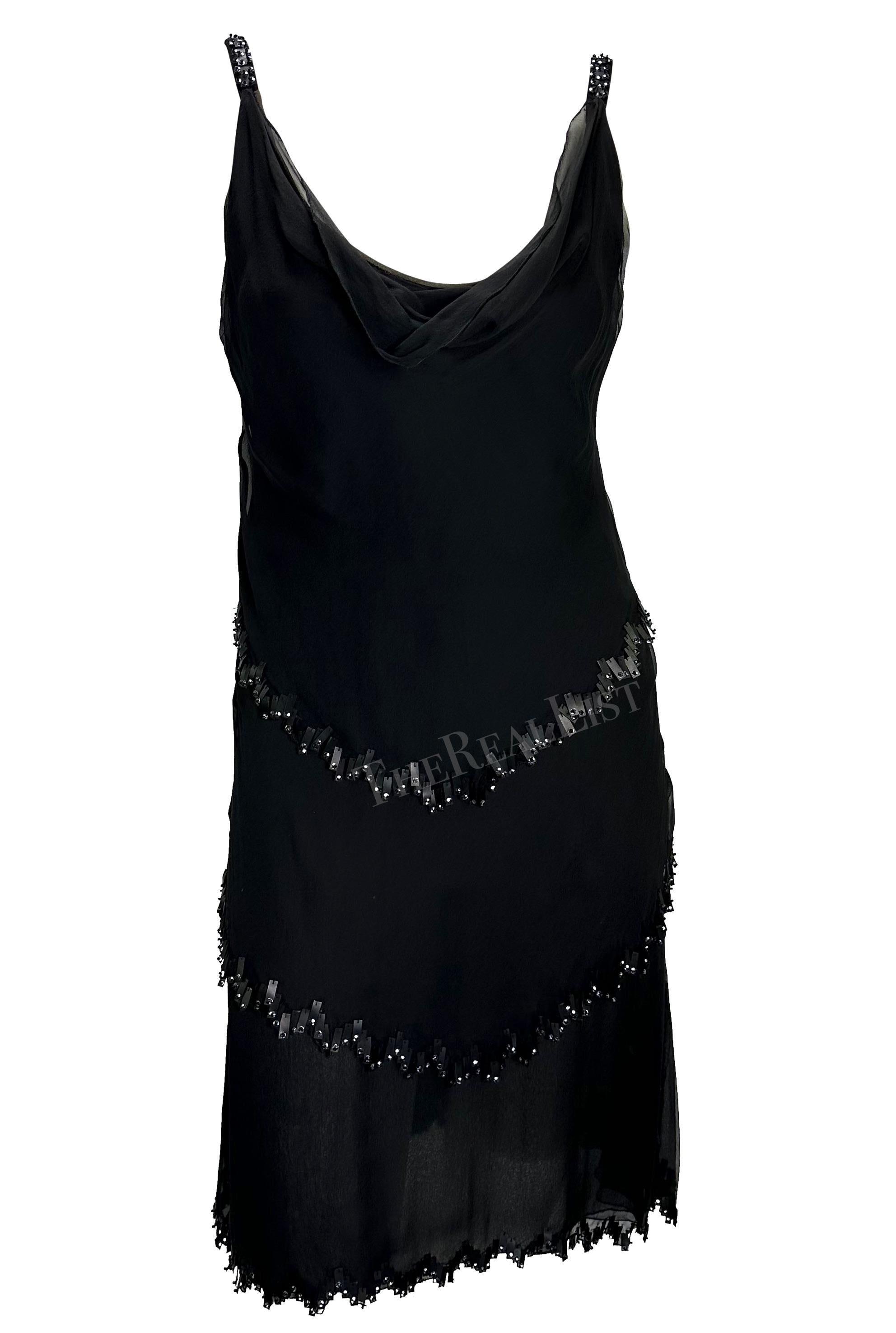 F/W 1998 Valentino Garavani Runway Black Chiffon Beaded Shift Dress For Sale 5