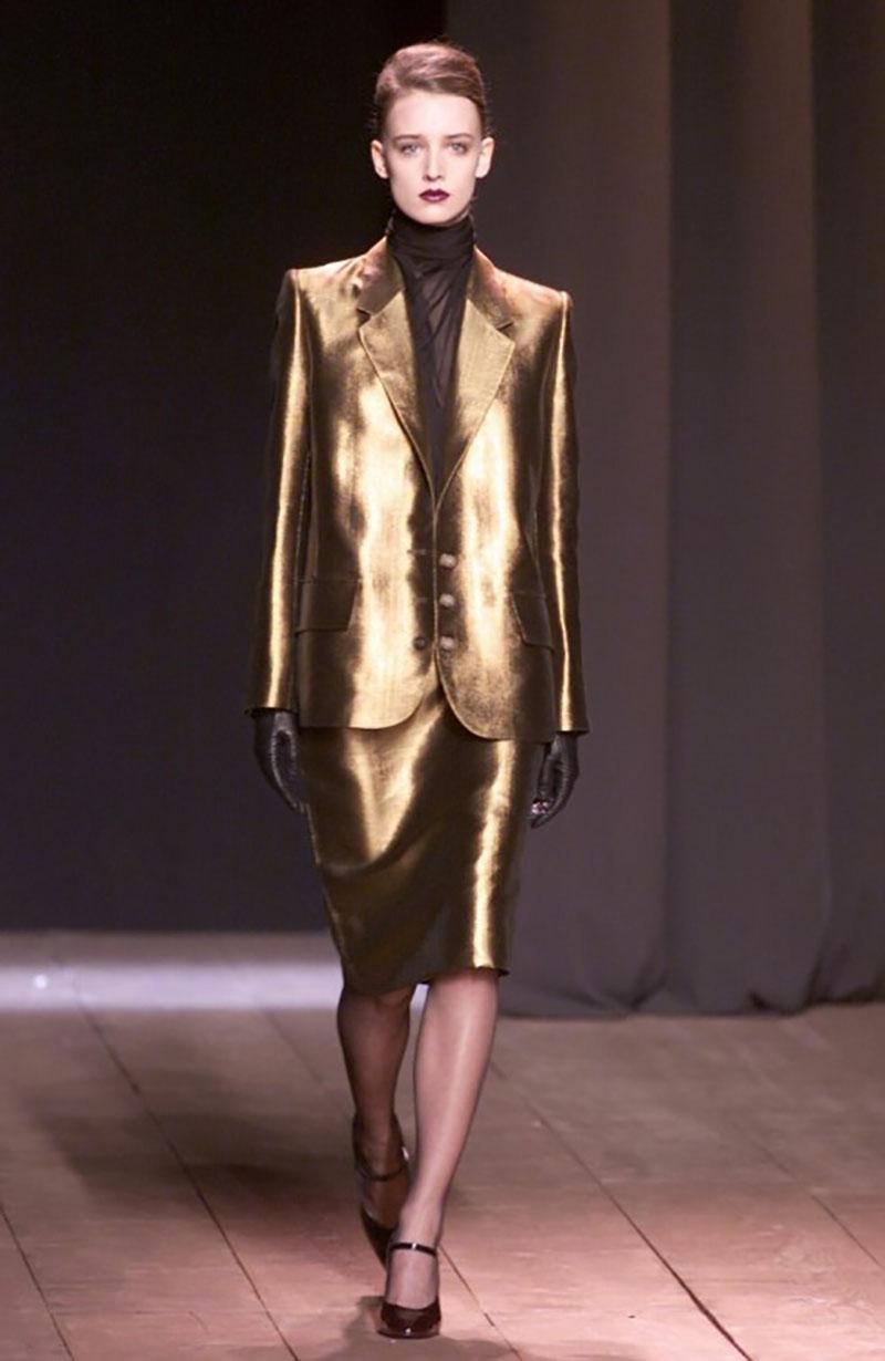 Yves Saint Laurent Rive Gauche Two-Piece Skirt Suit

Vintage
From the Late 1990's - Early 2000's Collection by Alber Elbaz
Gold & Metallic
Button Closure at Front

content: 42% Acrylic, 41% Acetate, 17% Polyester; Lining 100% Silk

Bust: