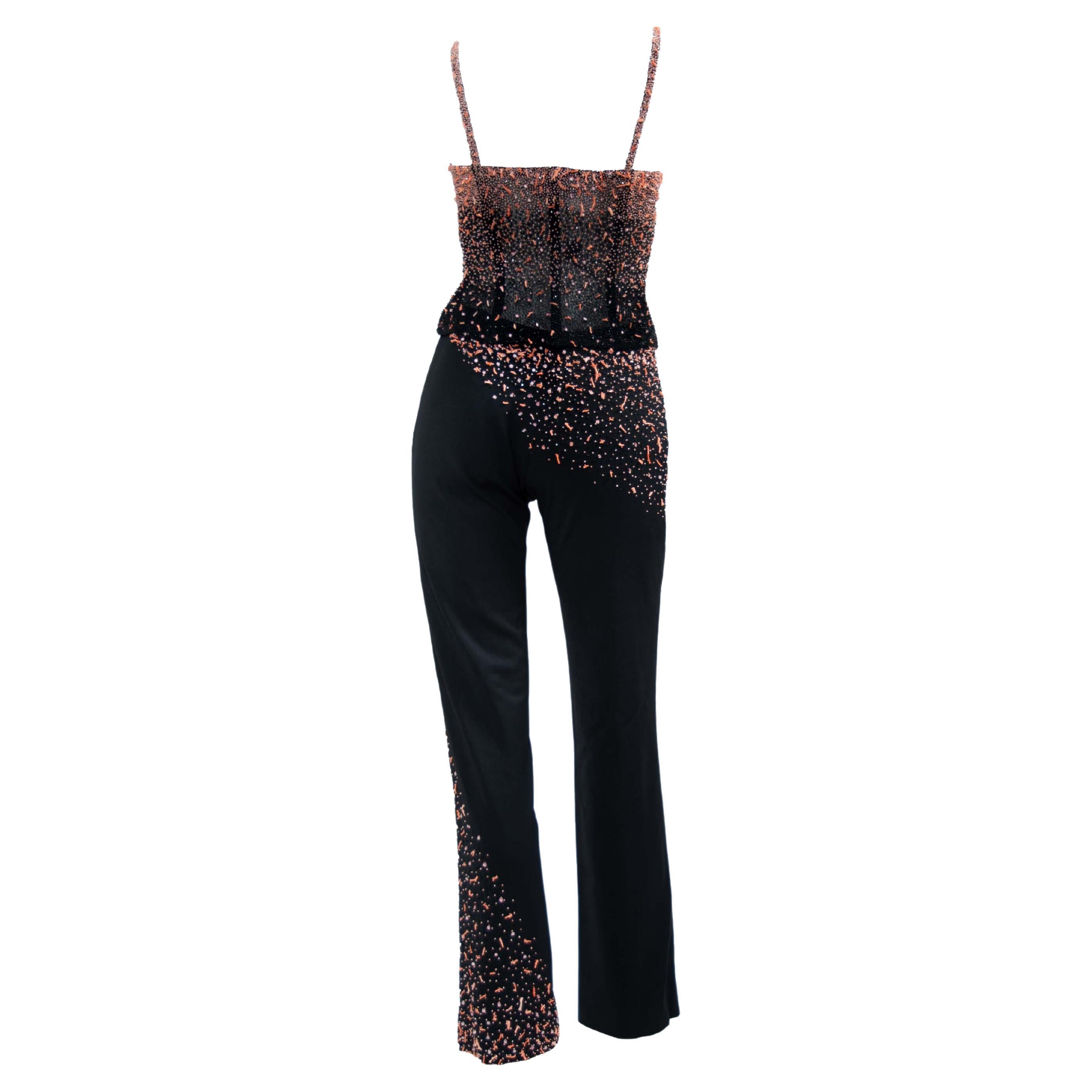 F/W 1999 Atelier Versace Coral Beaded Sheer Corset Two-Piece Pants Set Donatella im Angebot 3