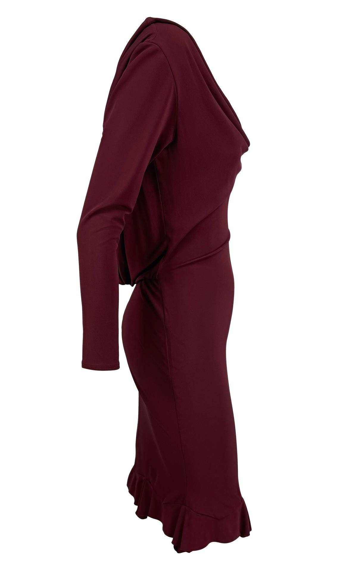 Black F/W 1999 Chloé by Stella McCartney Runway Maroon Bodycon Backless Cowl Dress For Sale