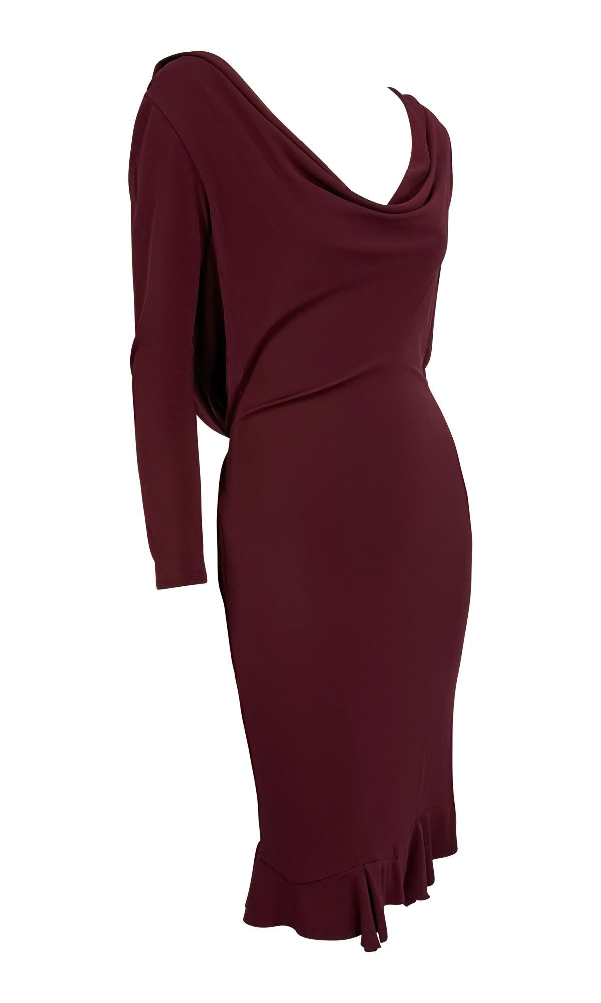 Women's F/W 1999 Chloé by Stella McCartney Runway Maroon Bodycon Backless Cowl Dress For Sale