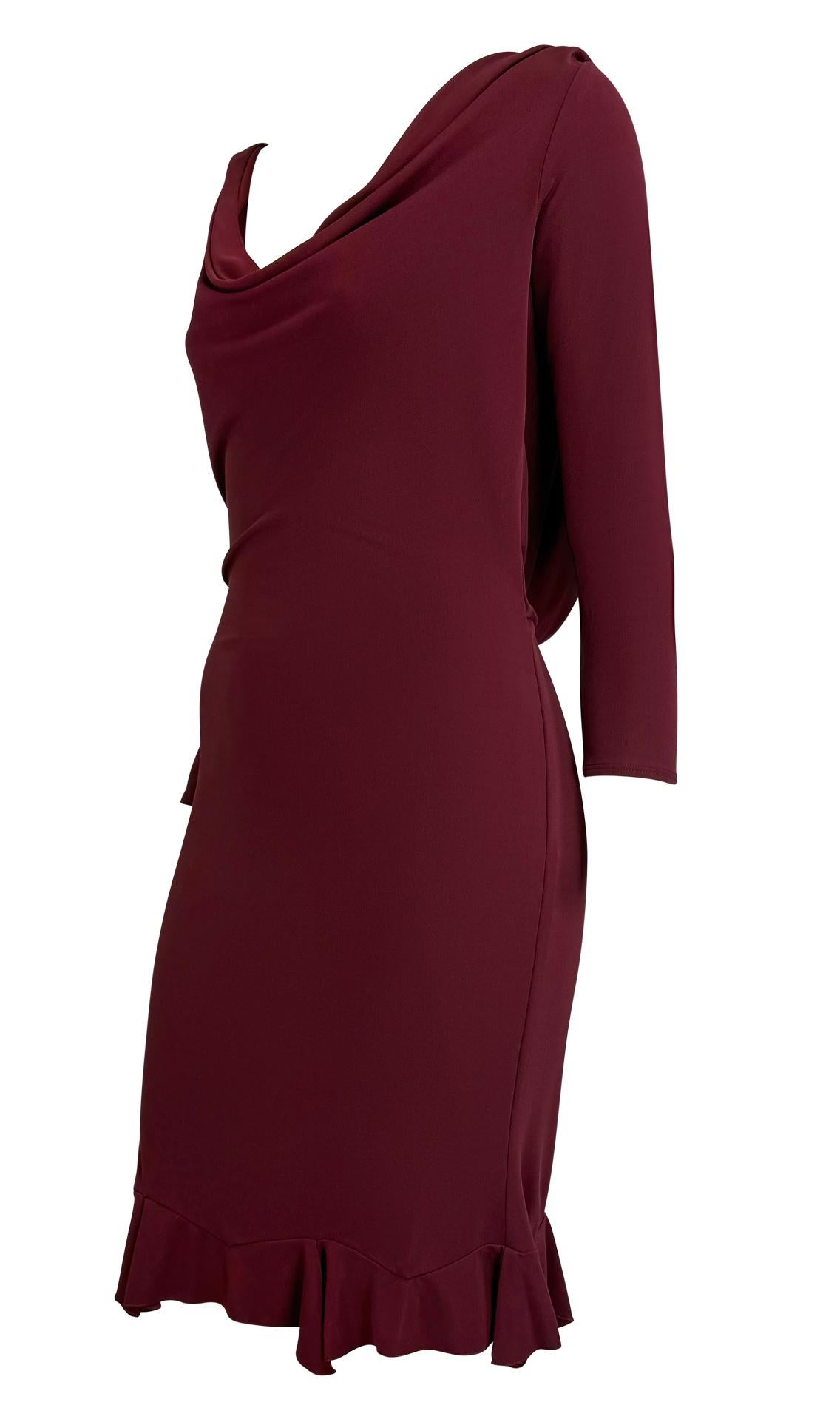 F/W 1999 Chloé by Stella McCartney Runway Maroon Bodycon Backless Cowl Dress For Sale 2