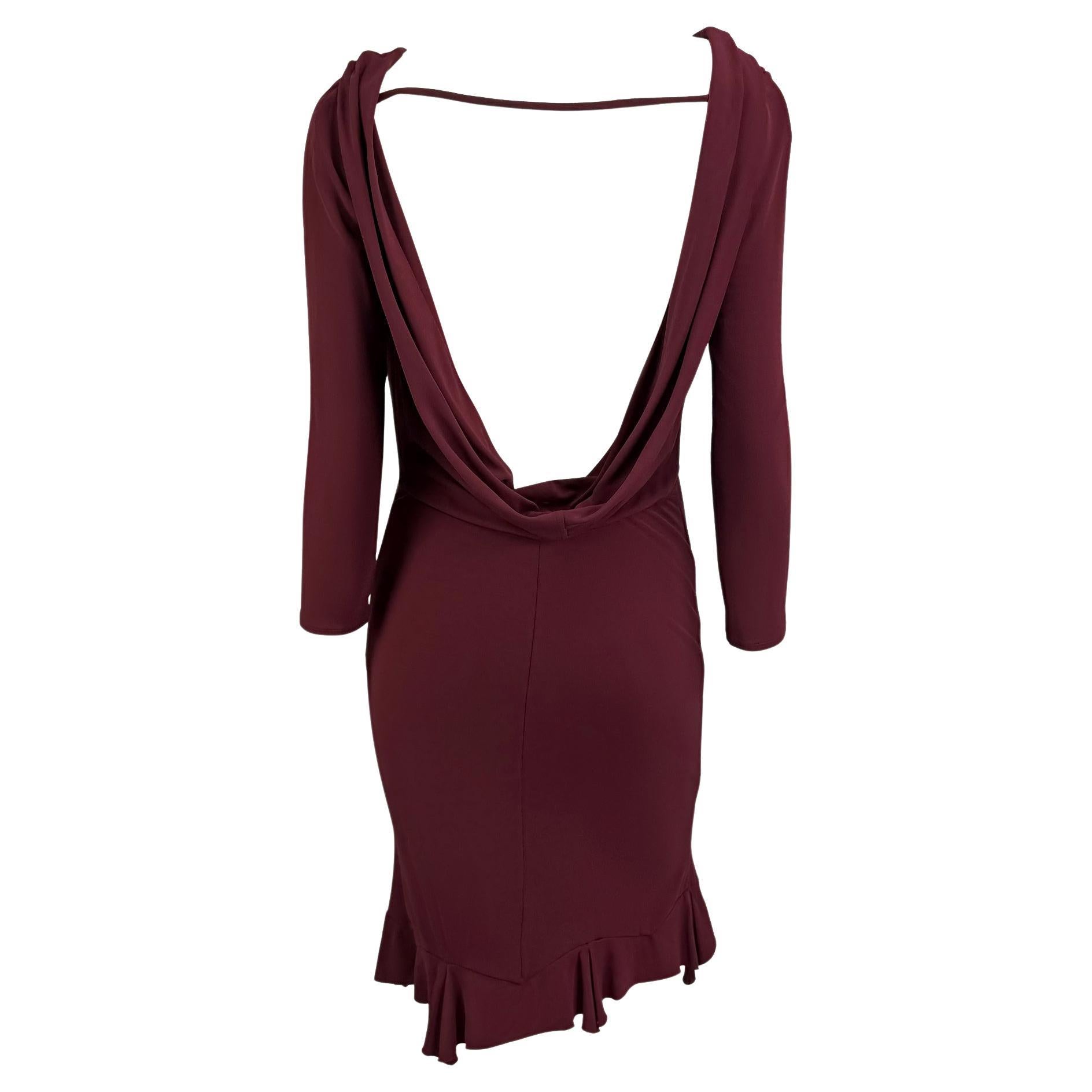 F/W 1999 Chloé by Stella McCartney Runway Maroon Bodycon Backless Cowl Dress For Sale