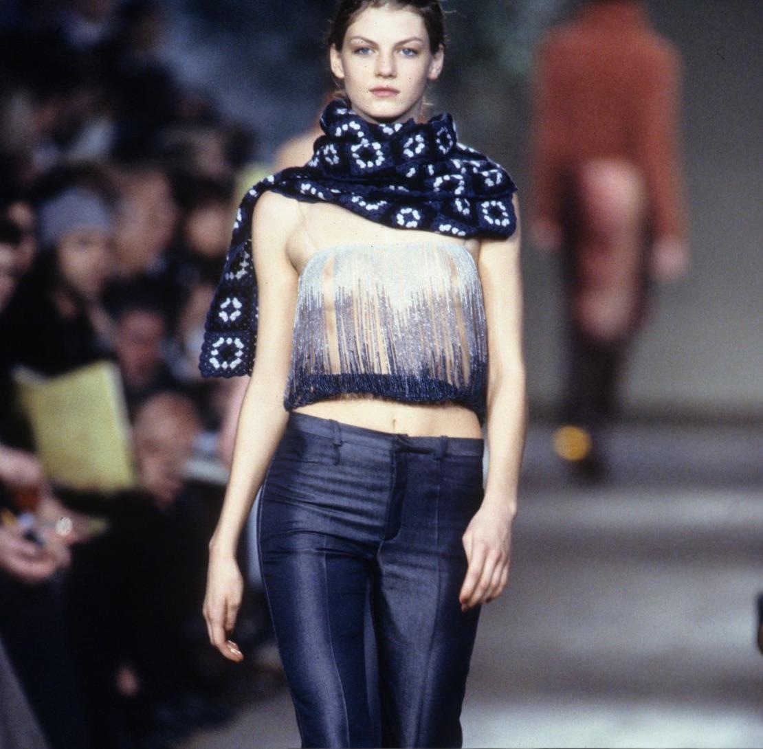 Gray F/W 1999 Chloé by Stella McCartney Runway Ombré Beaded White Cami Tank Top