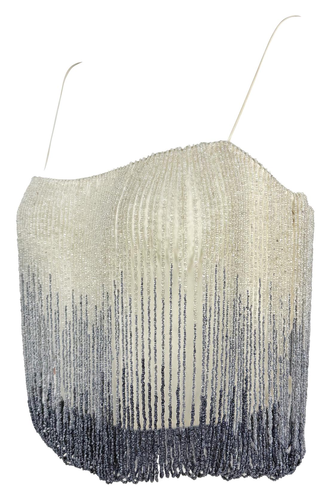 F/W 1999 Chloé by Stella McCartney Runway Ombré Beaded White Cami Tank Top 2