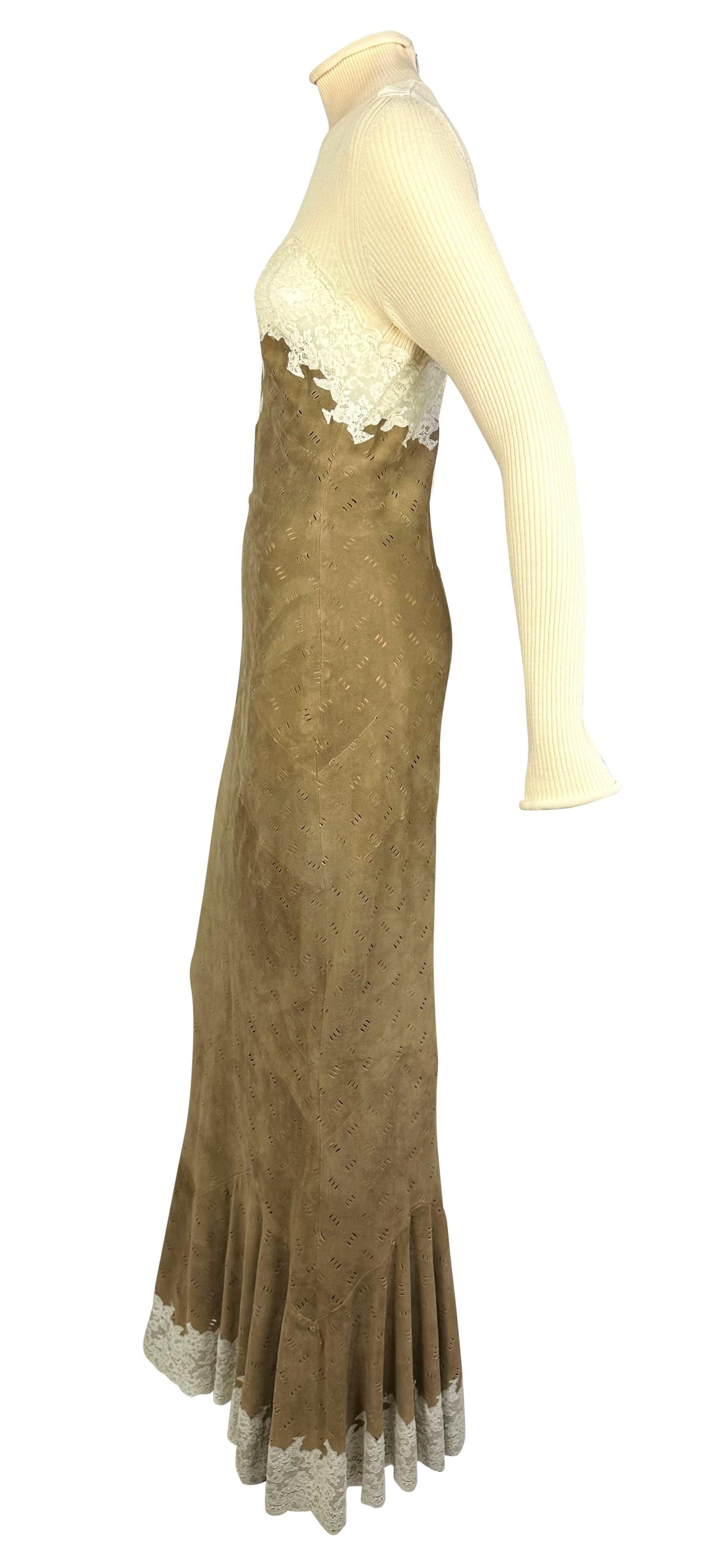 Women's F/W 1999 Christian Dior by John Galliano Runway Laser-Cut Suede Turtleneck Gown For Sale