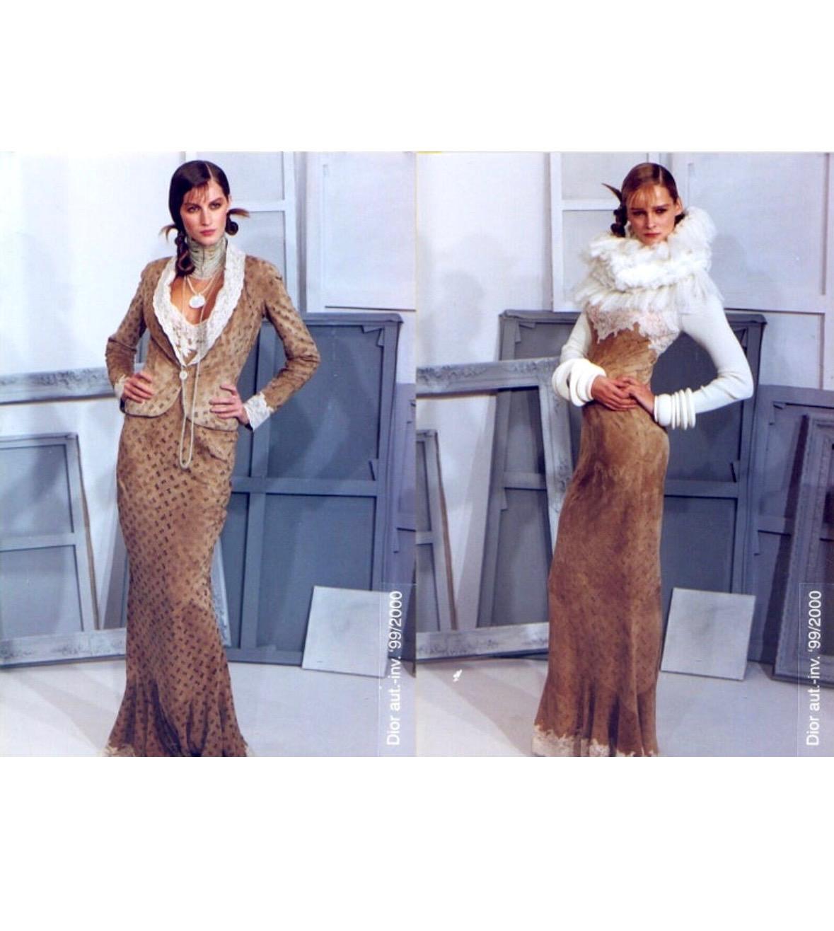 F/W 1999 Christian Dior by John Galliano Runway Laser-Cut Suede Turtleneck Gown For Sale 1