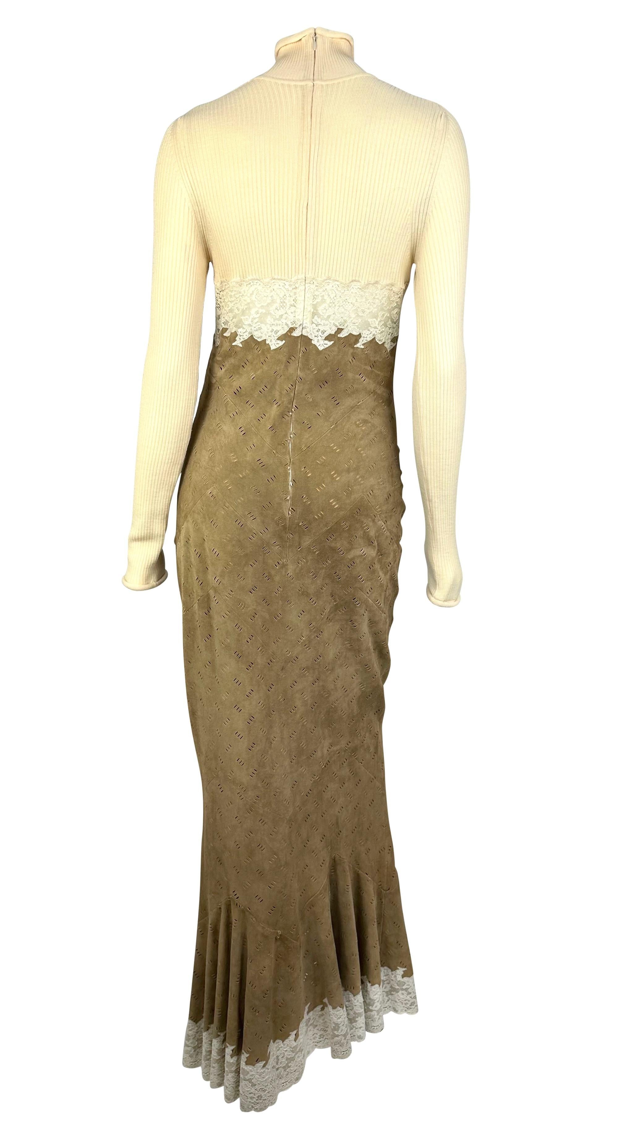 F/W 1999 Christian Dior by John Galliano Runway Laser-Cut Suede Turtleneck Gown For Sale 2