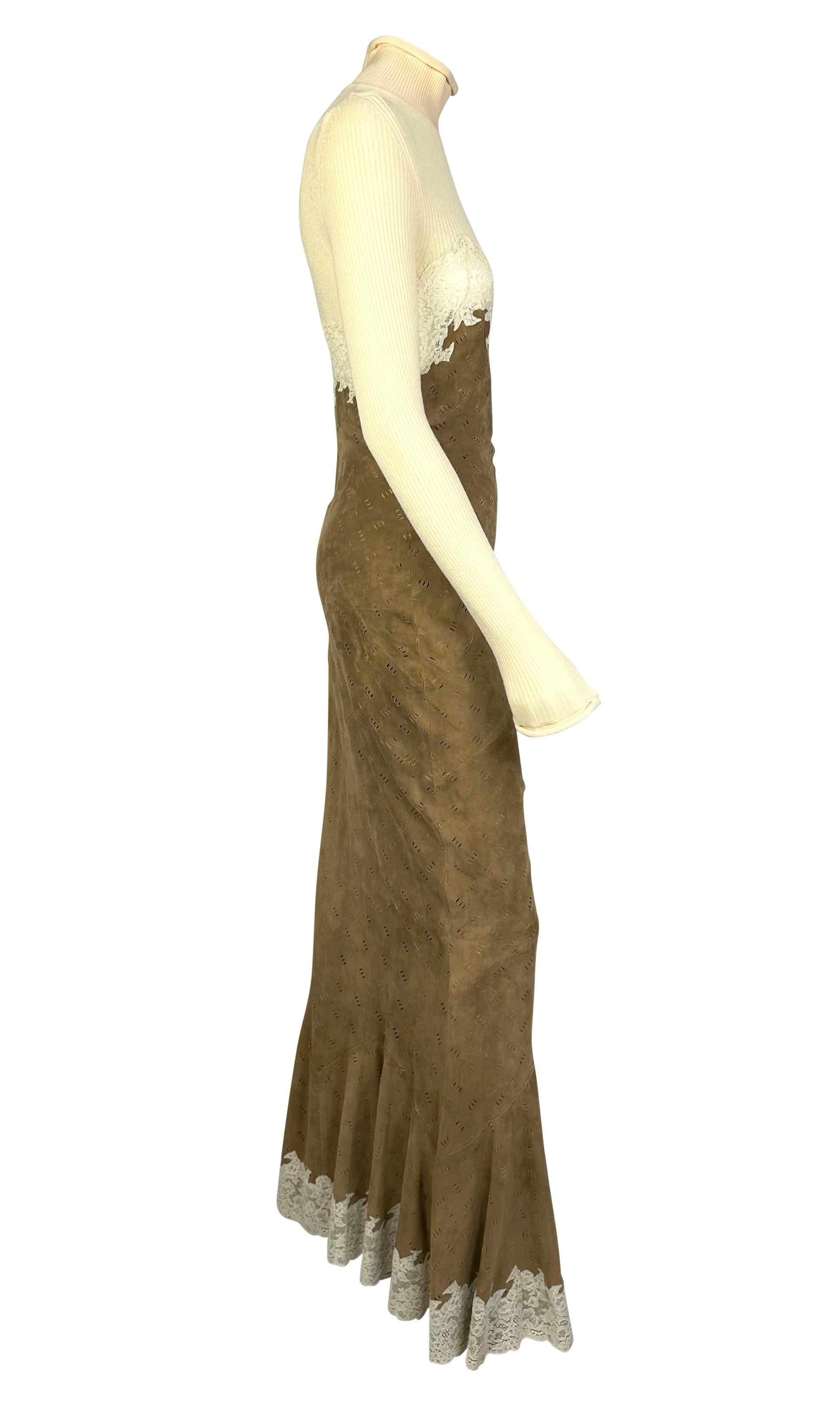 F/W 1999 Christian Dior by John Galliano Runway Laser-Cut Suede Turtleneck Gown For Sale 3