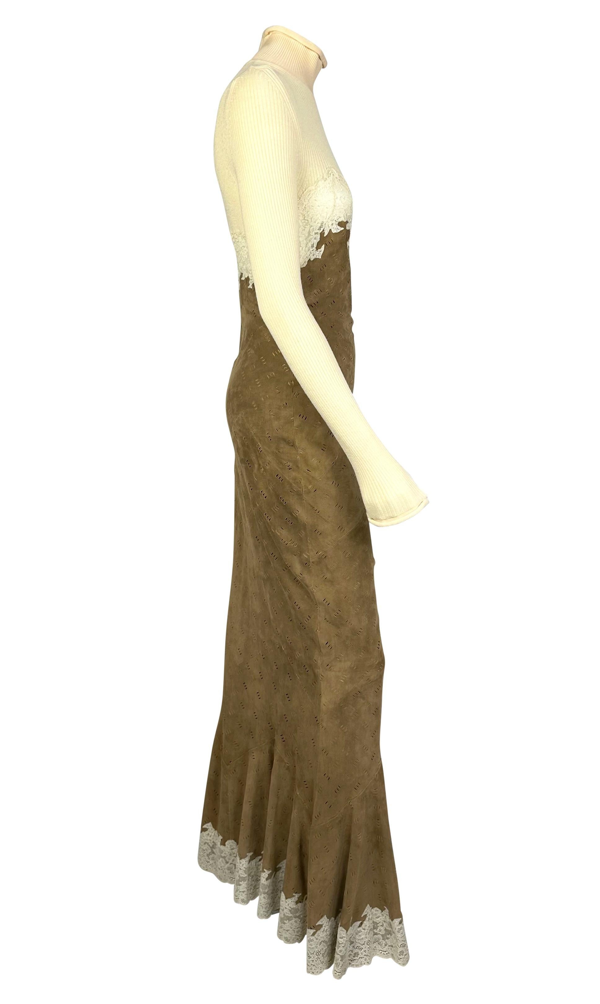 F/W 1999 Christian Dior by John Galliano Défilé Robe à col roulé en daim découpé au laser en vente 3