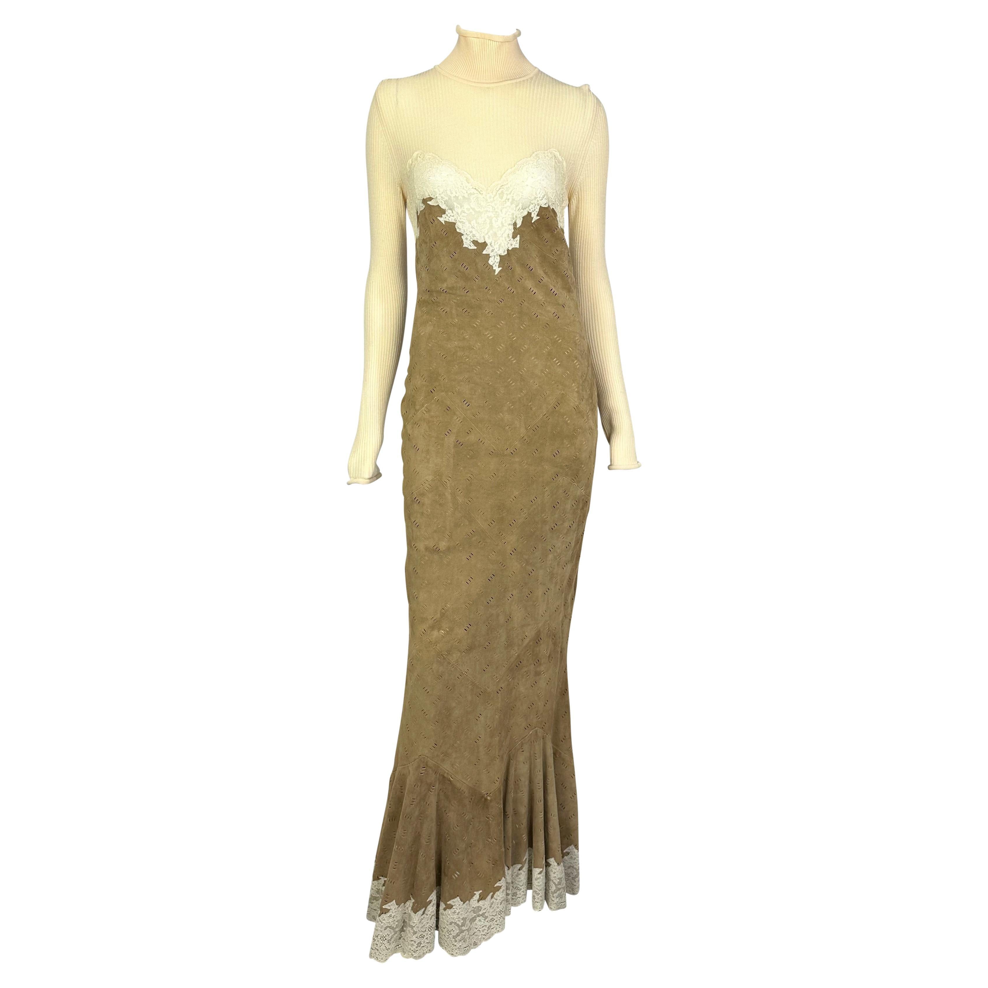 F/W 1999 Christian Dior by John Galliano Défilé Robe à col roulé en daim découpé au laser