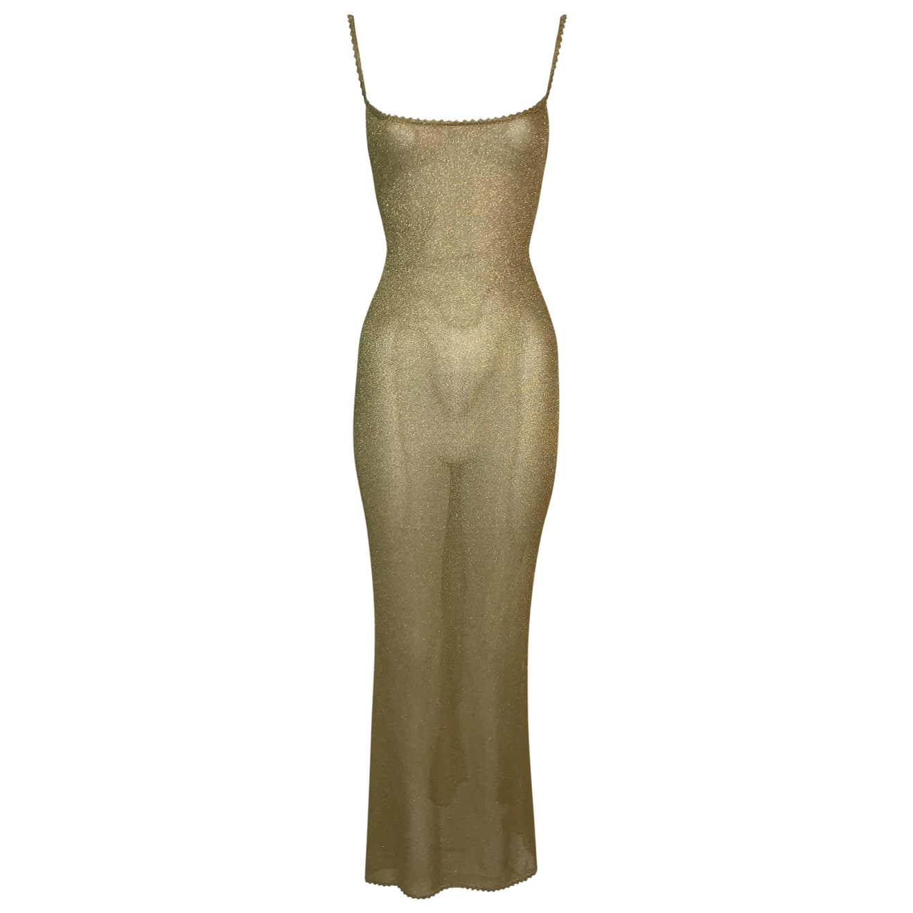 F/W 1999 Christian Dior by John Galliano Sheer Gold Knit Maxi Dress For ...