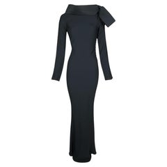 F/W 1999 Christian Dior by John Galliano Wide Neck Bow L/S Black Maxi Dress