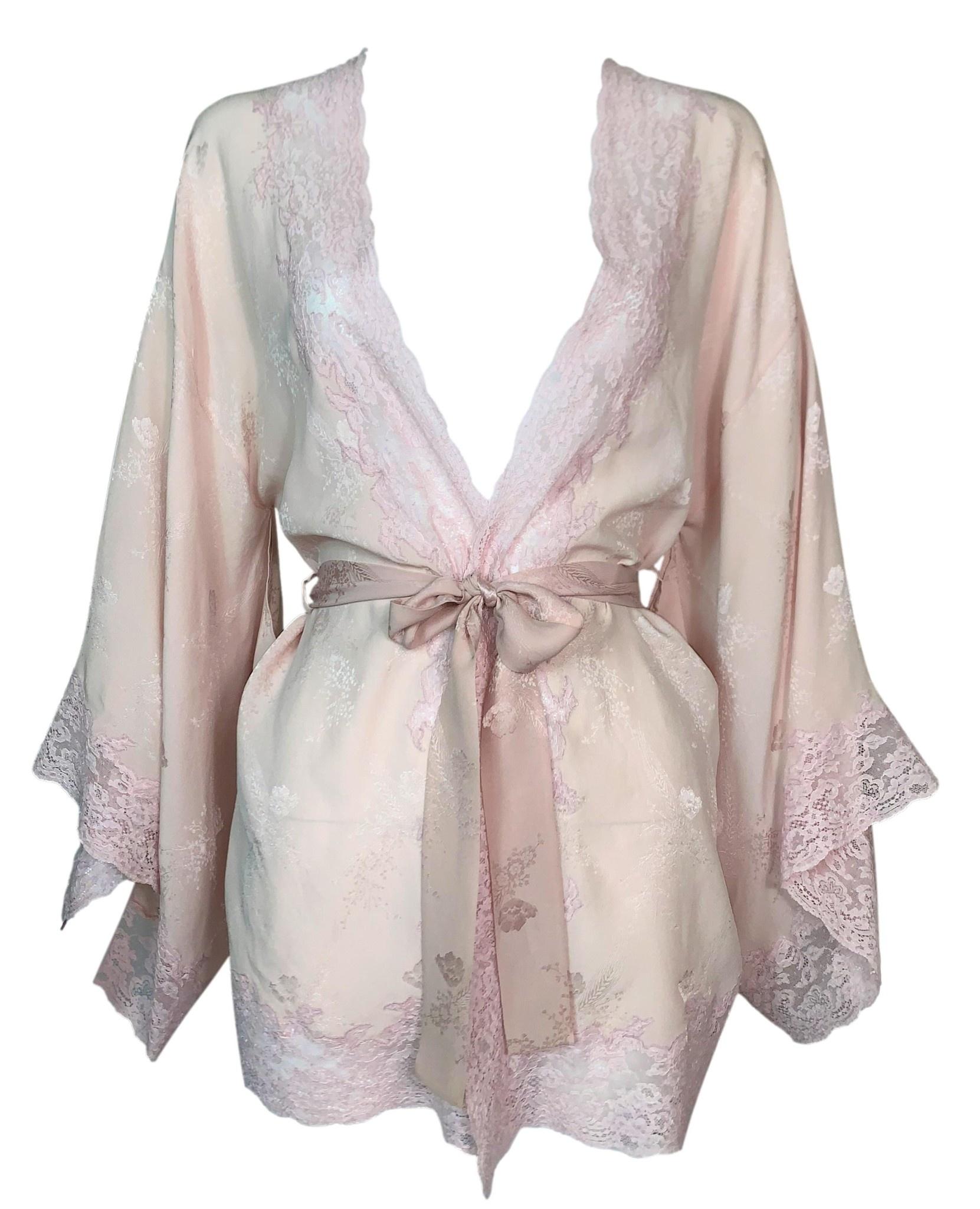 F/W 1999 Christian Dior John Galliano Pastel Pink Silk Lace Kimono Top In Good Condition In Yukon, OK