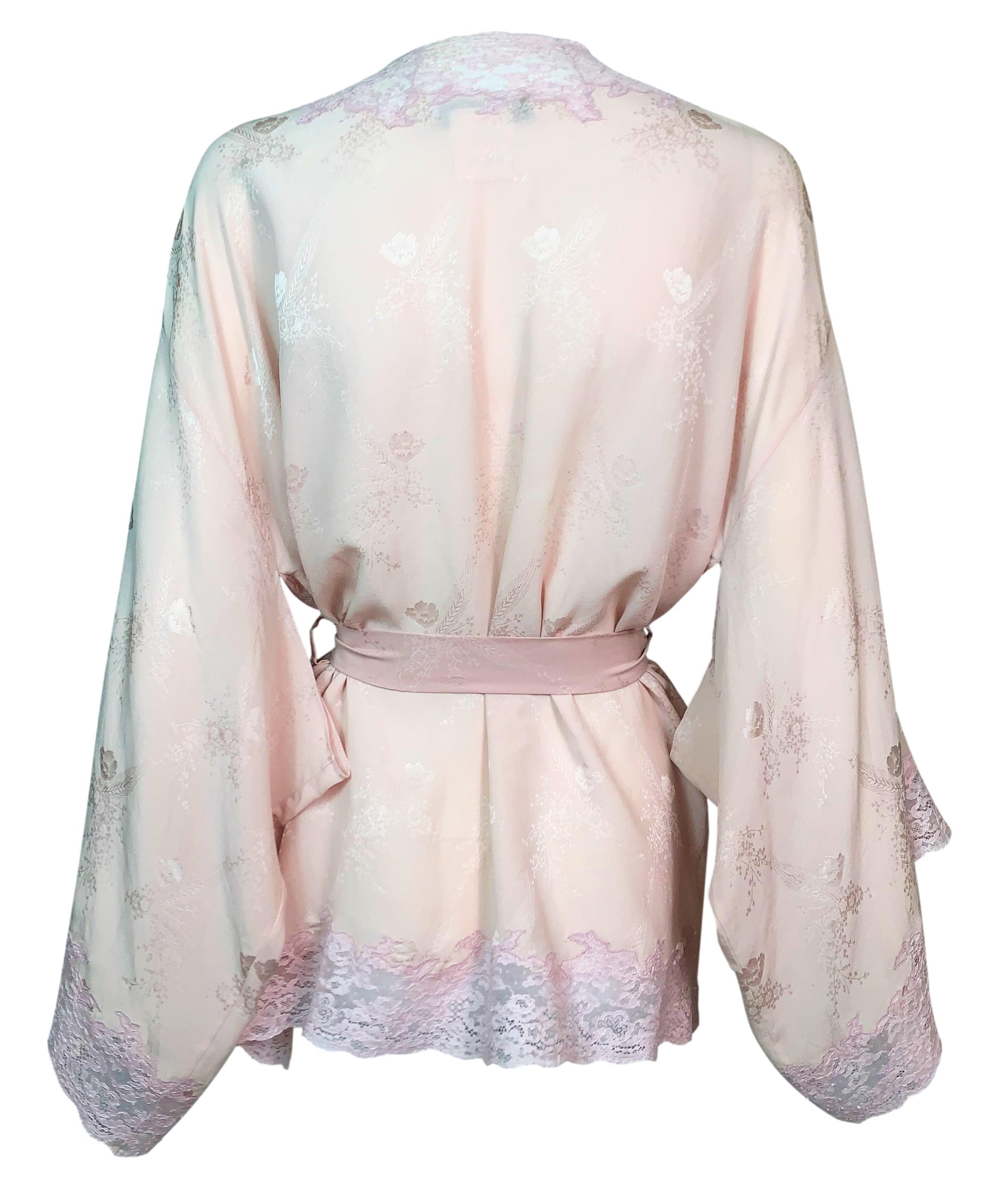 Women's F/W 1999 Christian Dior John Galliano Pastel Pink Silk Lace Kimono Top