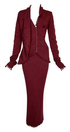 F/W 1999 Christian Dior John Galliano Red Knit Pom Cardigan & Skirt Set