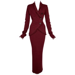 F/W 1999 Christian Dior John Galliano Cardigan Pom en tricot rouge & Ensemble jupe