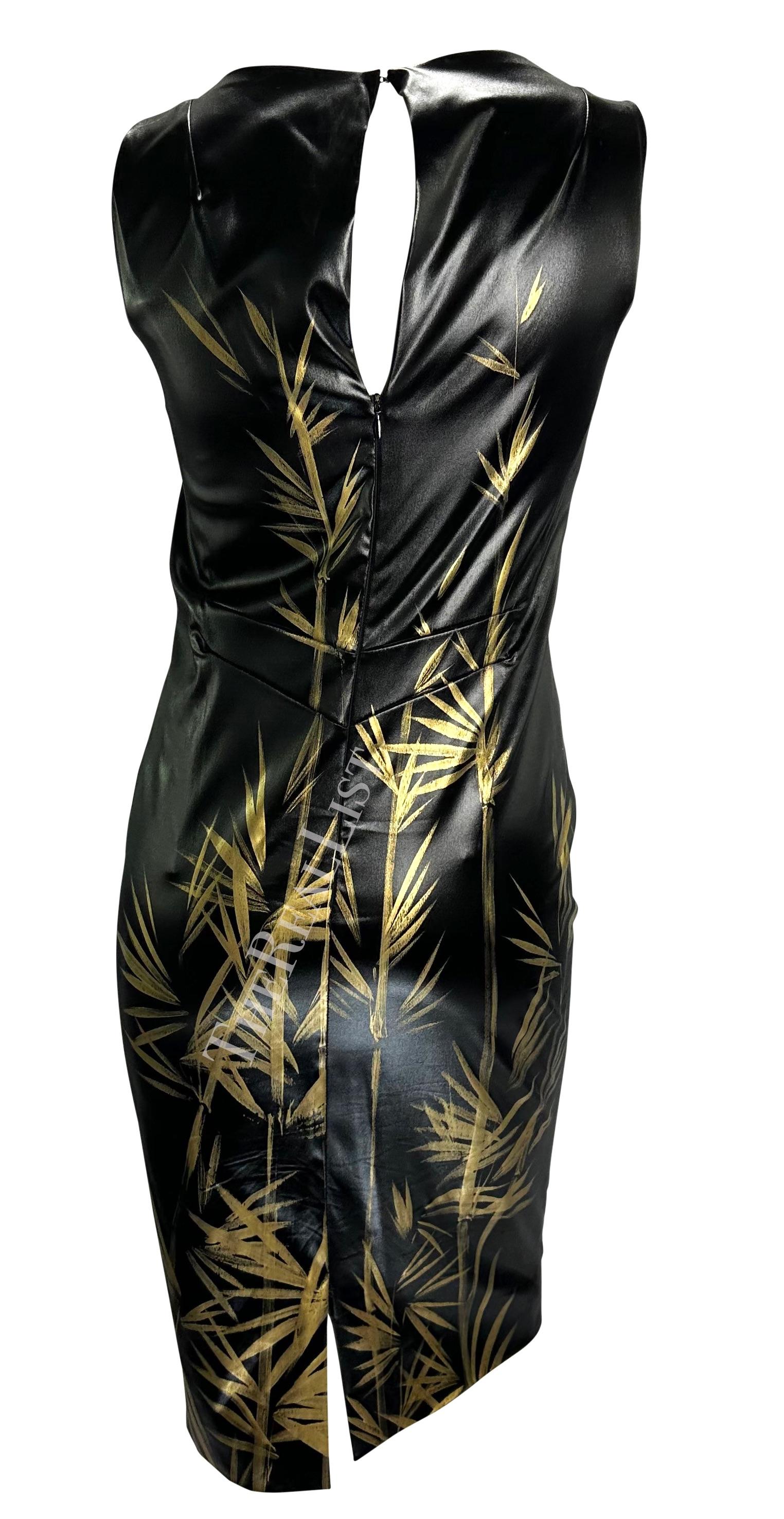 F/W 1999 Dolce & Gabbana Black 'Wet Look' Hand-Painted Gold Bamboo Bodycon Dress In Good Condition For Sale In West Hollywood, CA